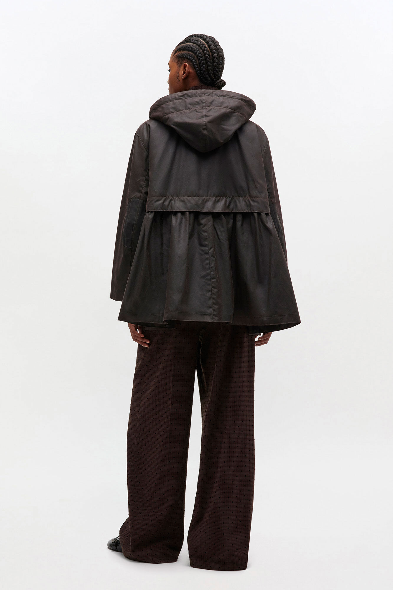 Peplum Wax Jacket in Green, Cotton, in colour Ganache - 2 - GANNI