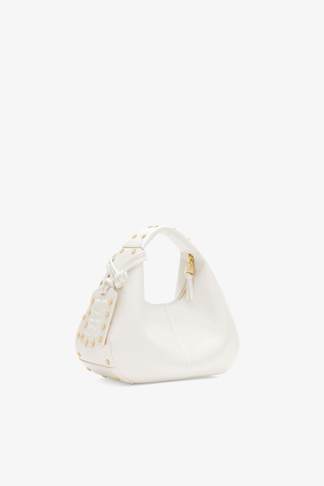 Mini Hobo Bag Studs in White, Recycled Leather, in colour Egret - 2 - GANNI