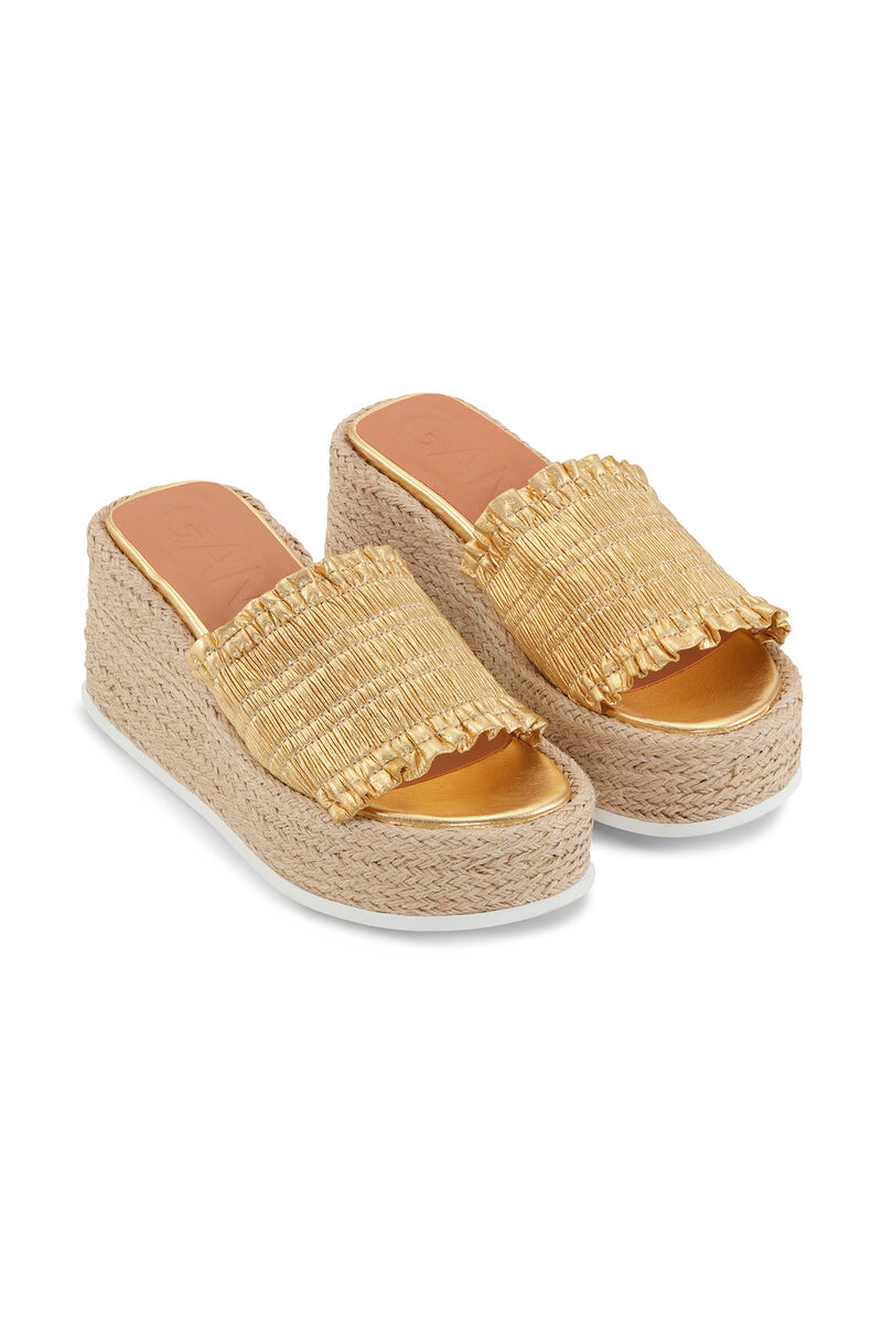 Gold Smock Espadrille Wedge Sandals, Recycled Polyester, in colour Gold - 3 - GANNI