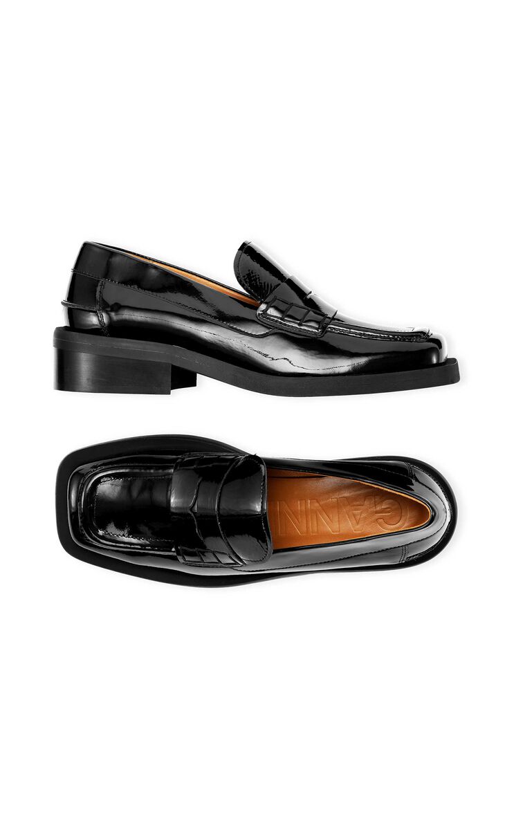 Loafers i naplak, Leather, in colour Black - 2 - GANNI