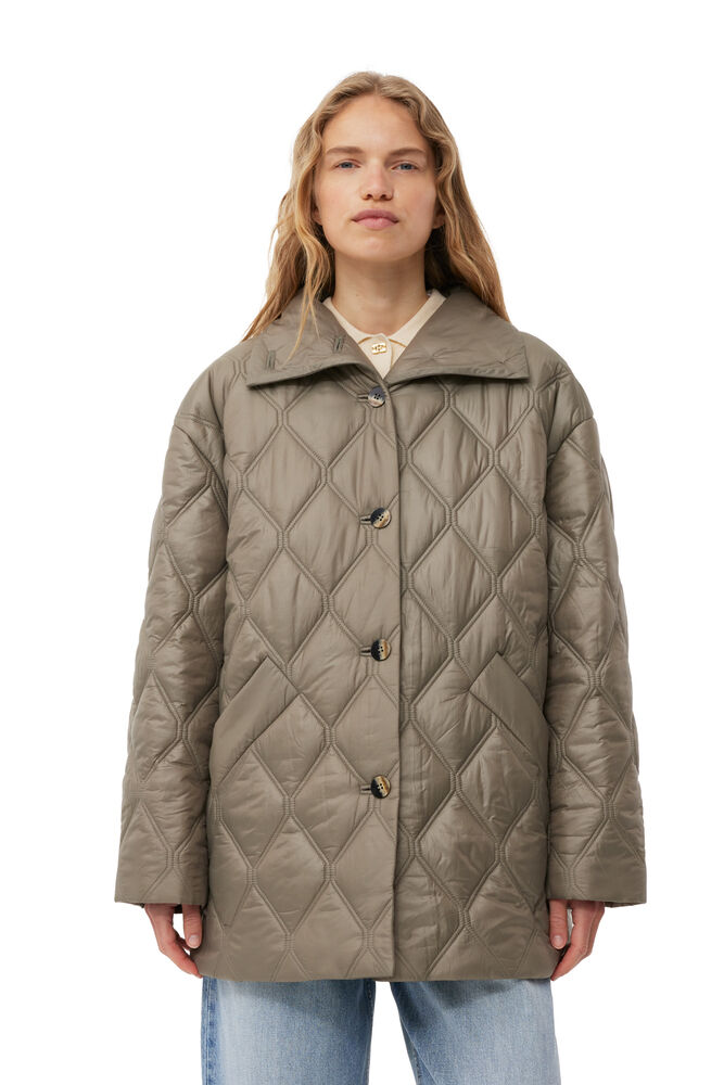 Brown Shiny Quilt Jacket, Fallen Rock