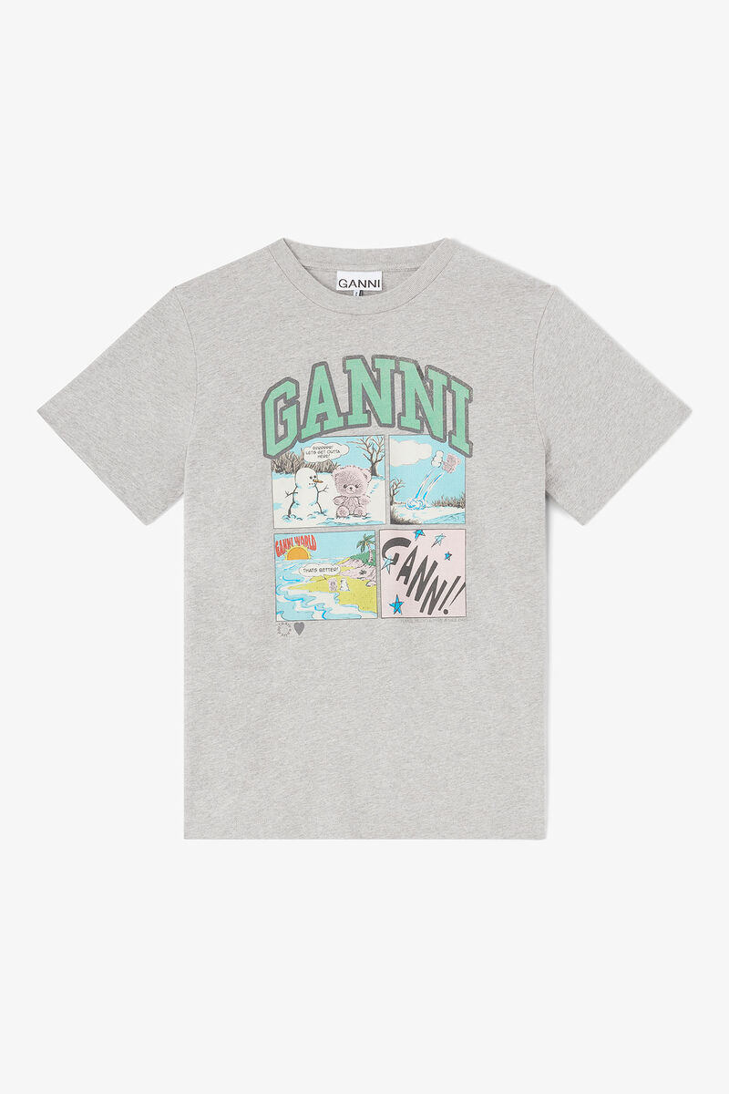 Bear Comic T-shirt, Organic Cotton, in colour Paloma - 1 - GANNI