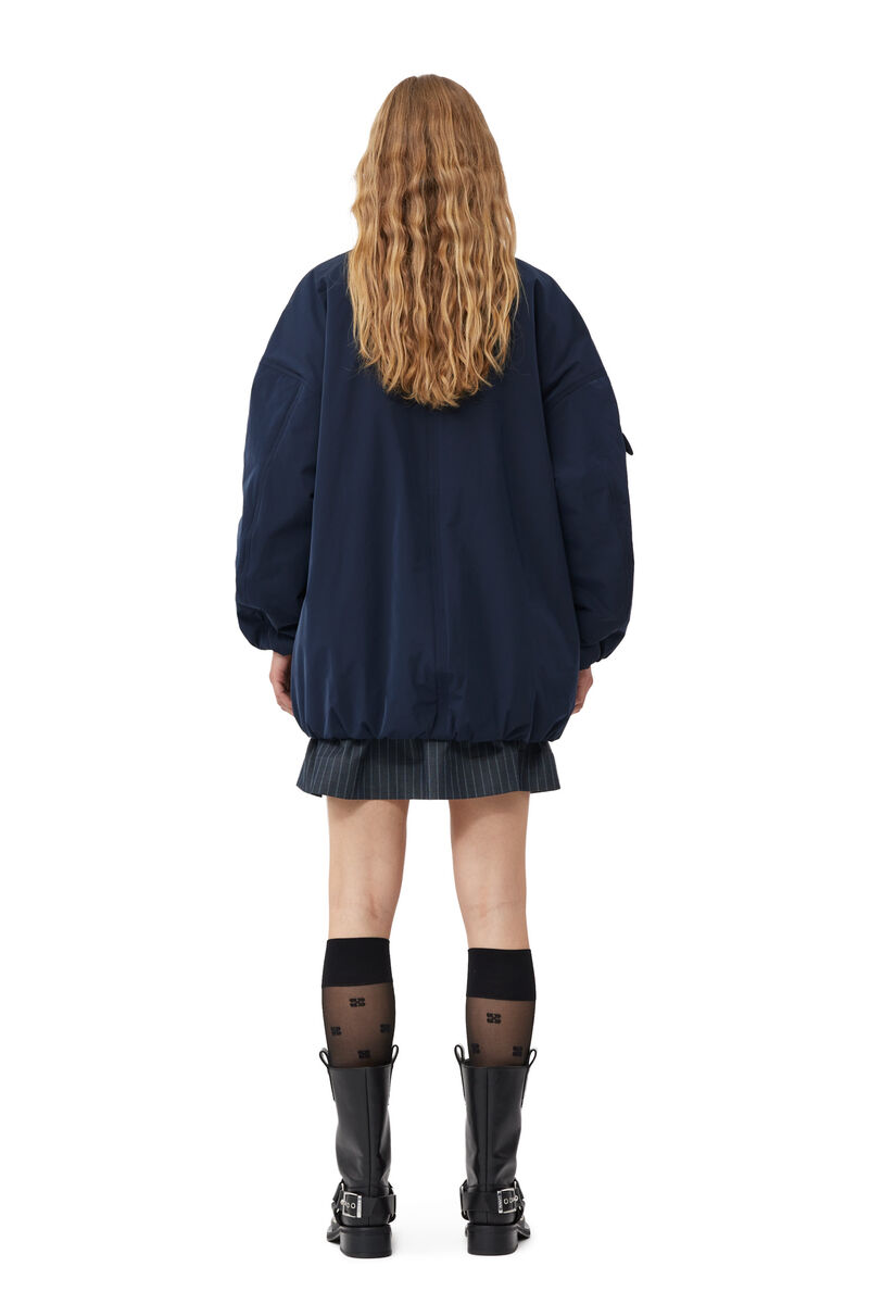 Blue Twill Oversized bomberjacka, Recycled Polyester, in colour Sky Captain - 3 - GANNI