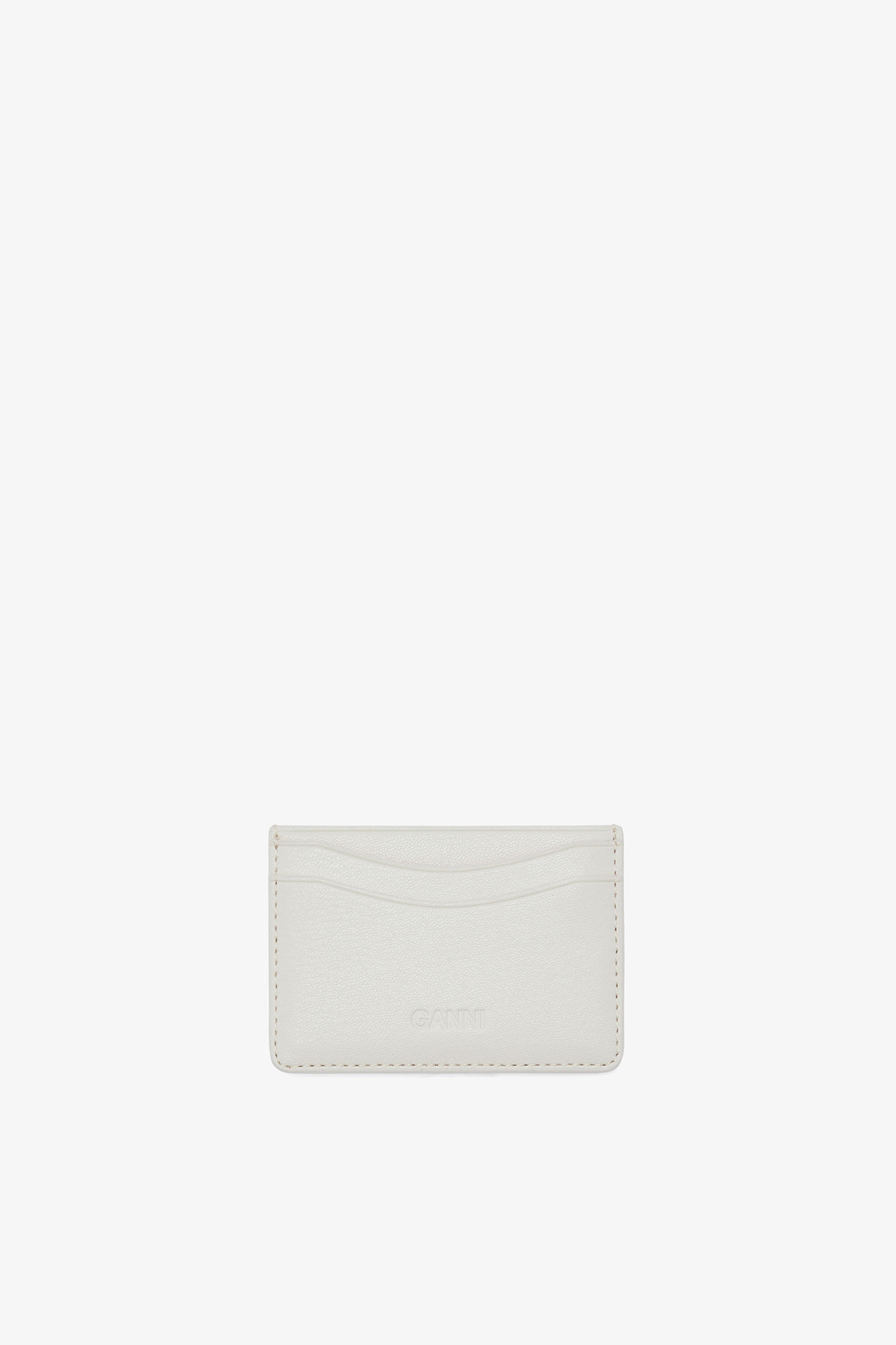 Bou Card Holder in White, Recycled Leather, in colour Egret - 2 - GANNI