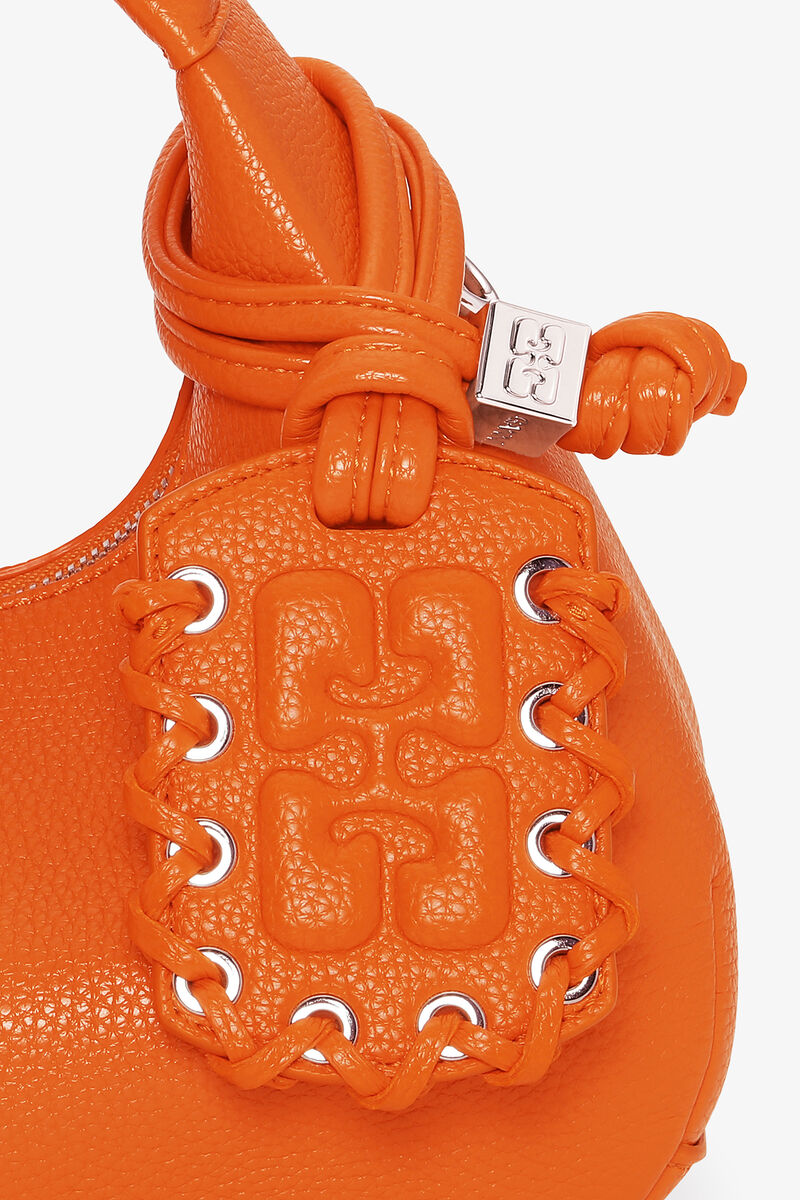 Orange Mini Hobo Bag, Recycled Polyester, in colour Russet Orange - 10 - GANNI