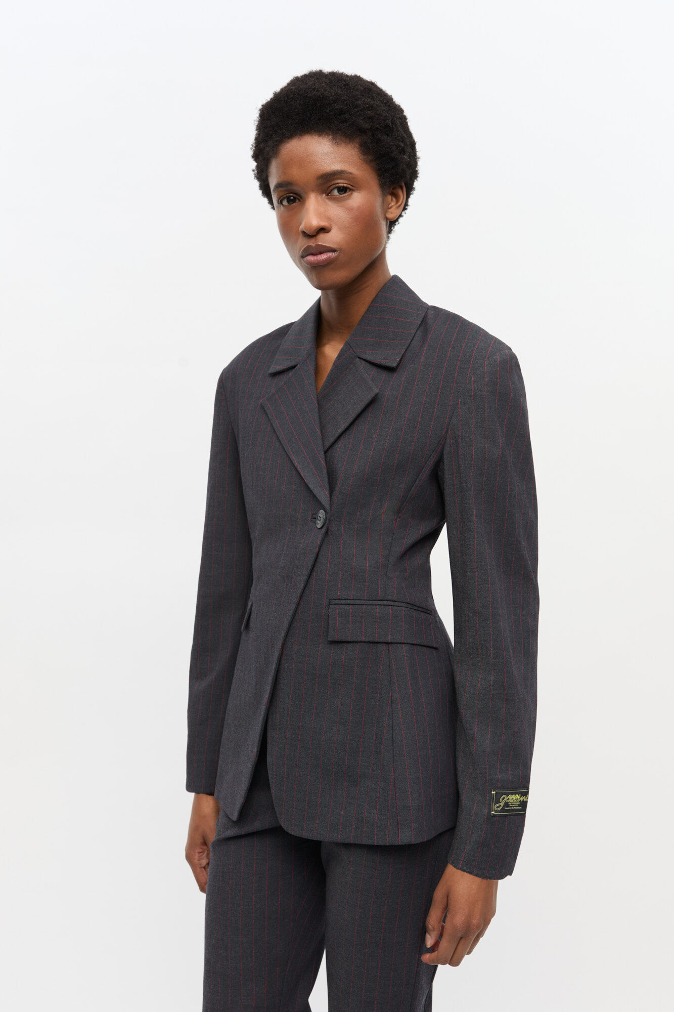 Schwarzer Nadelstreifenblazer, Elastane, in colour Phantom - 1 - GANNI