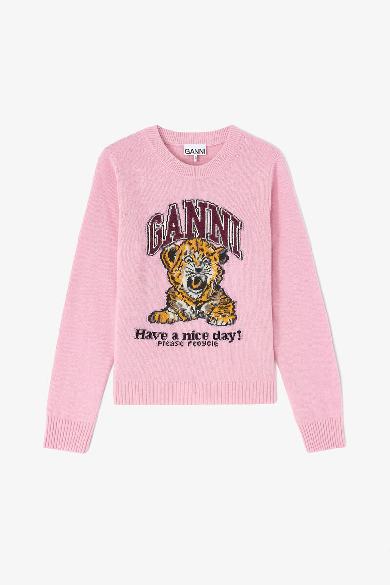 Pull en laine graphique, in colour Chalk Pink - 1 - GANNI