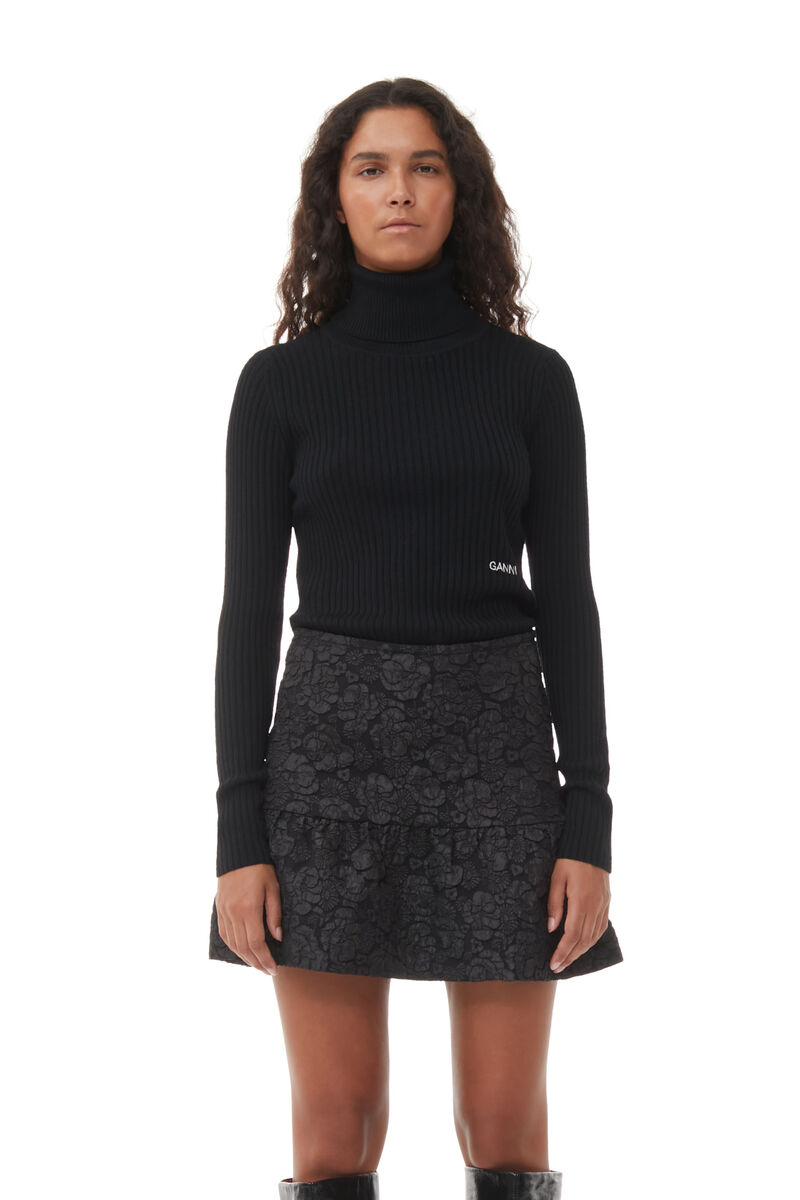 Black Jacquard Mini kjol, Polyester, in colour Black - 4 - GANNI
