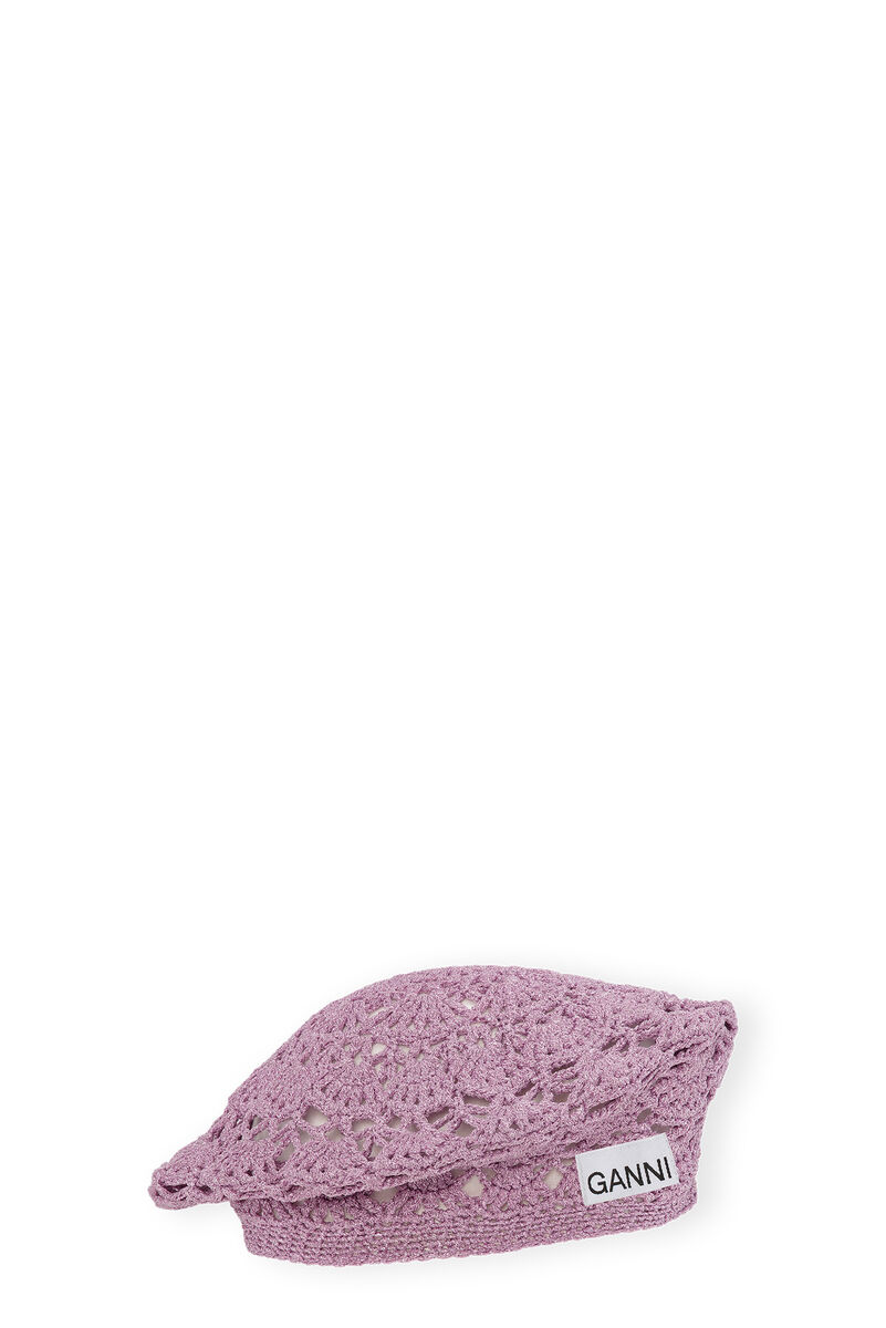 Crochet Metallic Beret , Nylon, in colour Light Lilac - 1 - GANNI