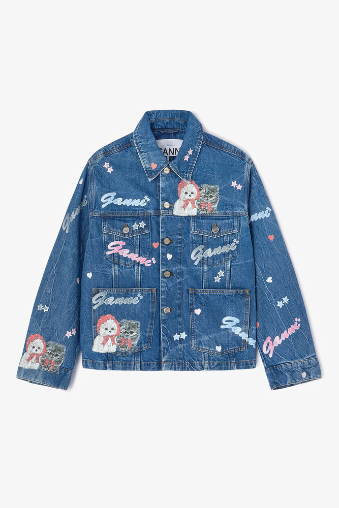Starry Animal Denim Jacket, Mid Blue Stone
