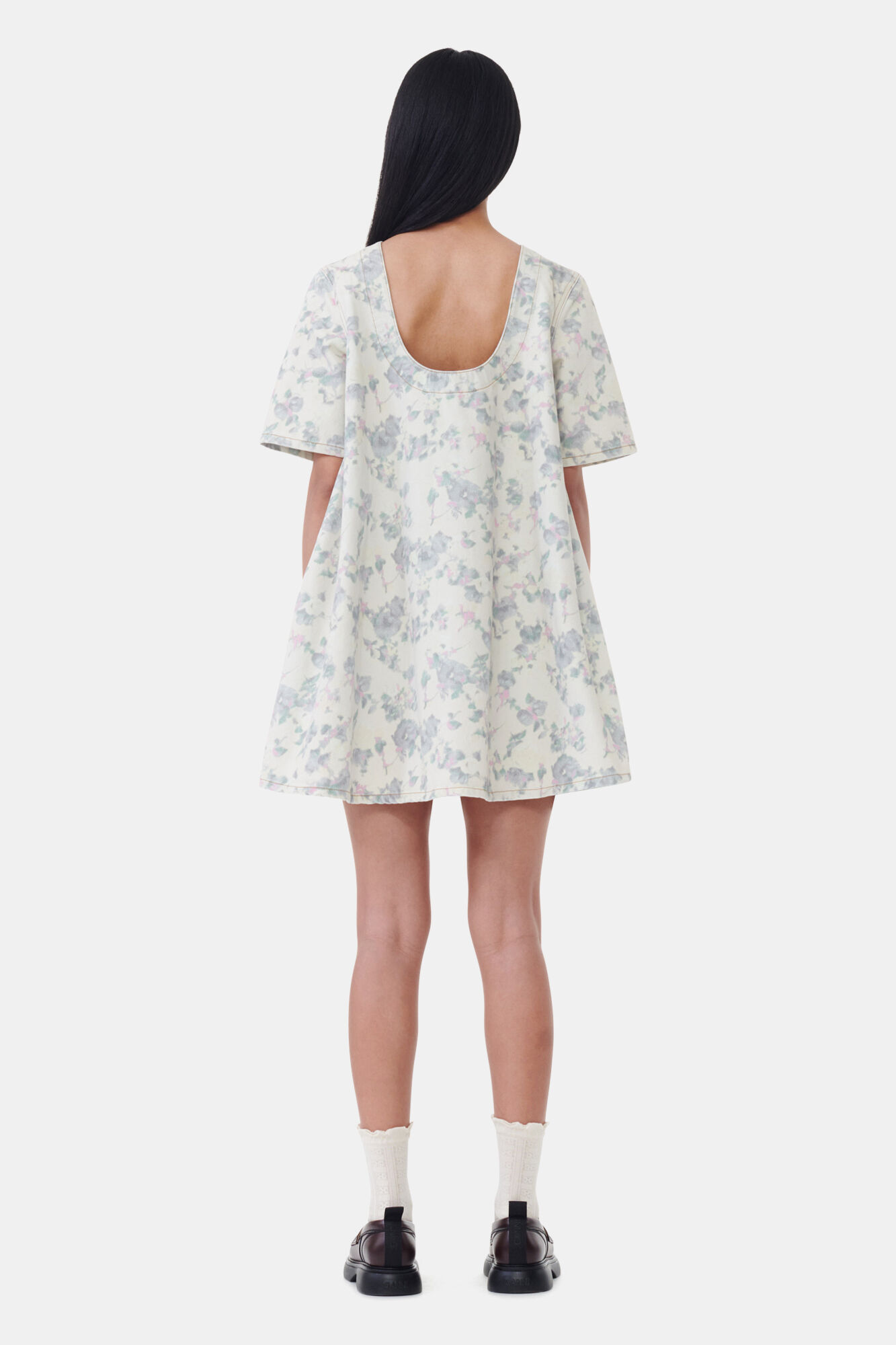 Tofu Floral Printed Denim Open Back Mini Dress | GANNI DK