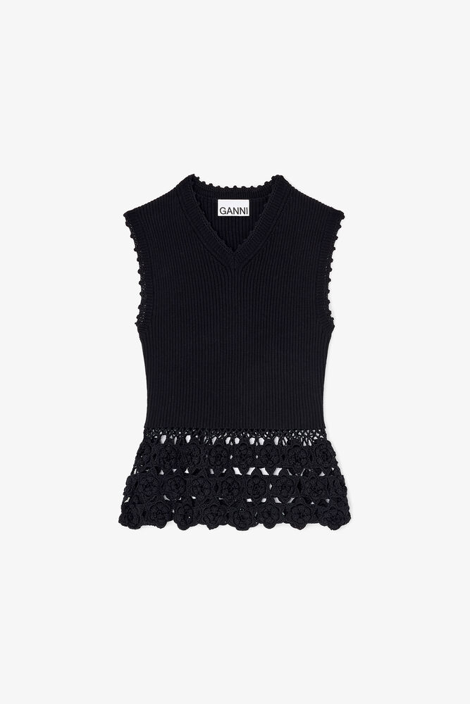 Vest in Cotton Crochet, Black