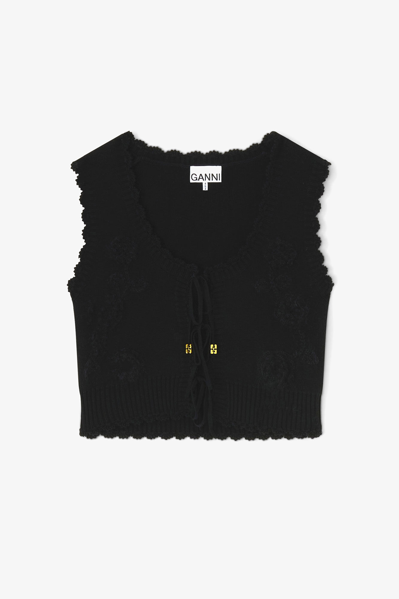 Black Crochet Applique Vest, Recycled Polyester, in colour Black - 1 - GANNI