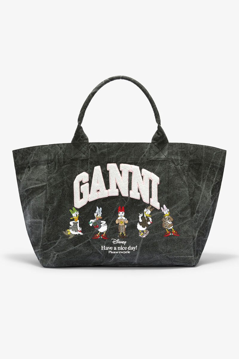 GANNI x Disney Daisy Duck Bleached XXL Tote, in colour Black Oyster - 1 - GANNI