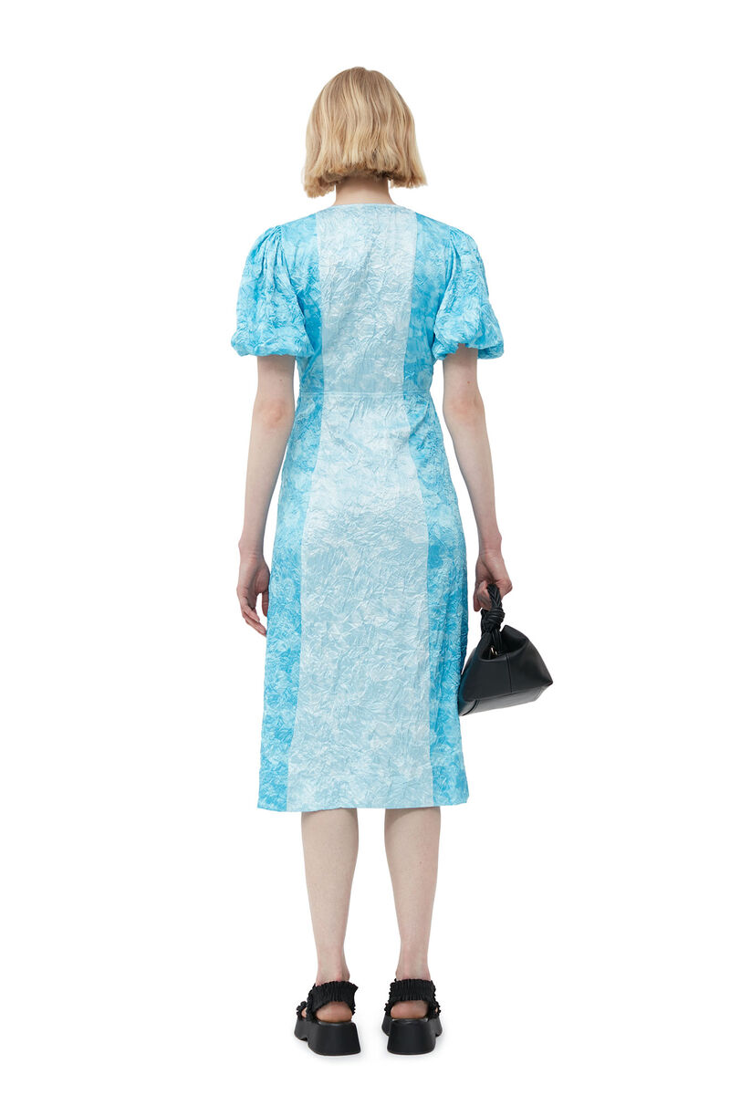 Crinkled Satin Midi Dress, Elastane, in colour Ethereal Blue - 2 - GANNI