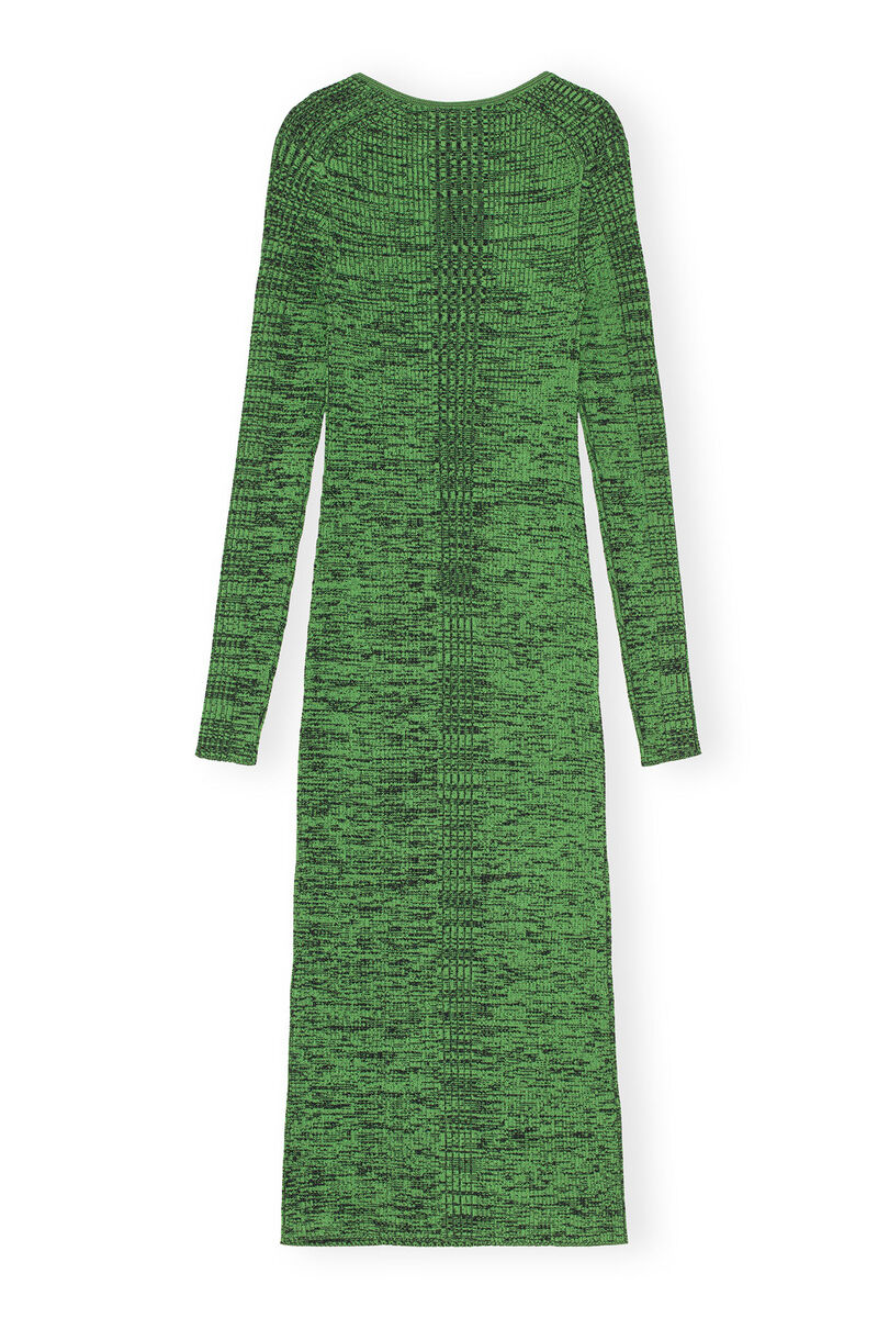 Green Melange Knit Dress, Elastane, in colour Kelly Green - 2 - GANNI