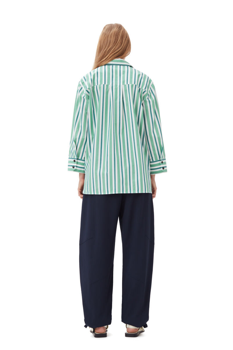 Green Striped Cotton Oversized Skjorte, Cotton, in colour Creme de Menthe - 4 - GANNI