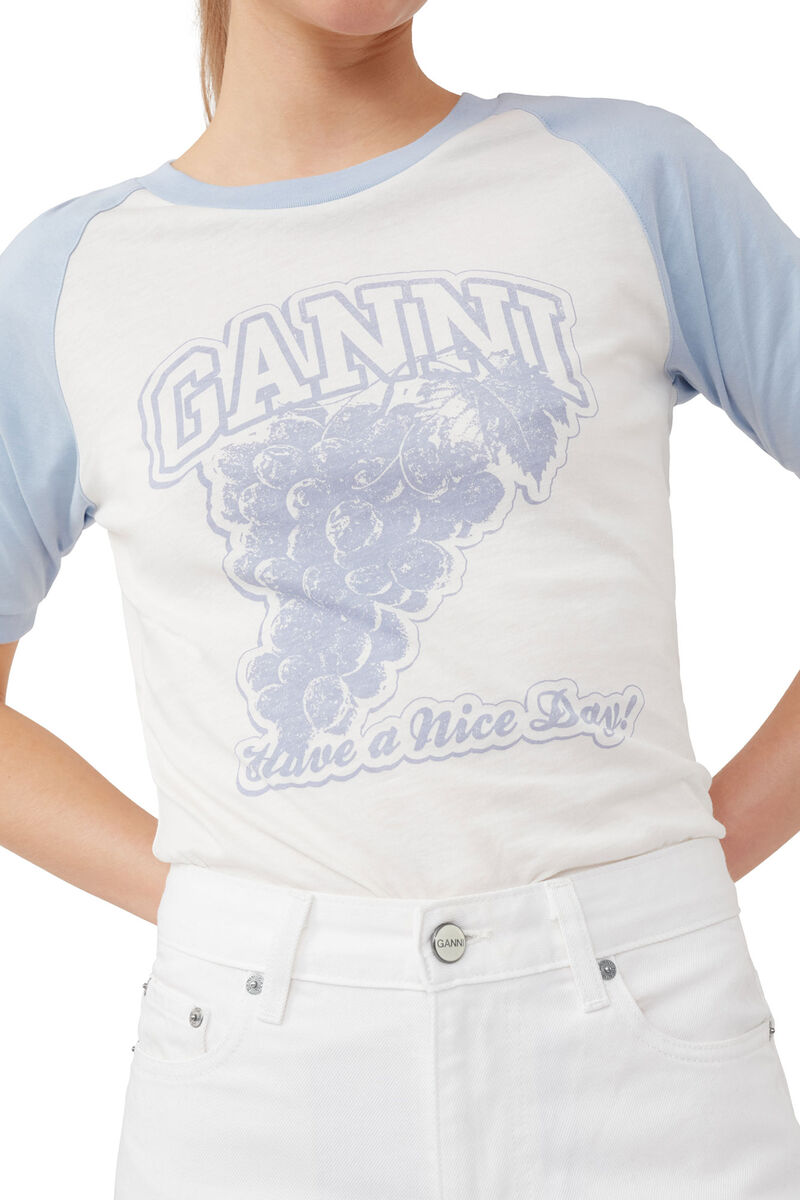 T-shirt Grapes à manches raglan, Cotton, in colour Egret - 4 - GANNI