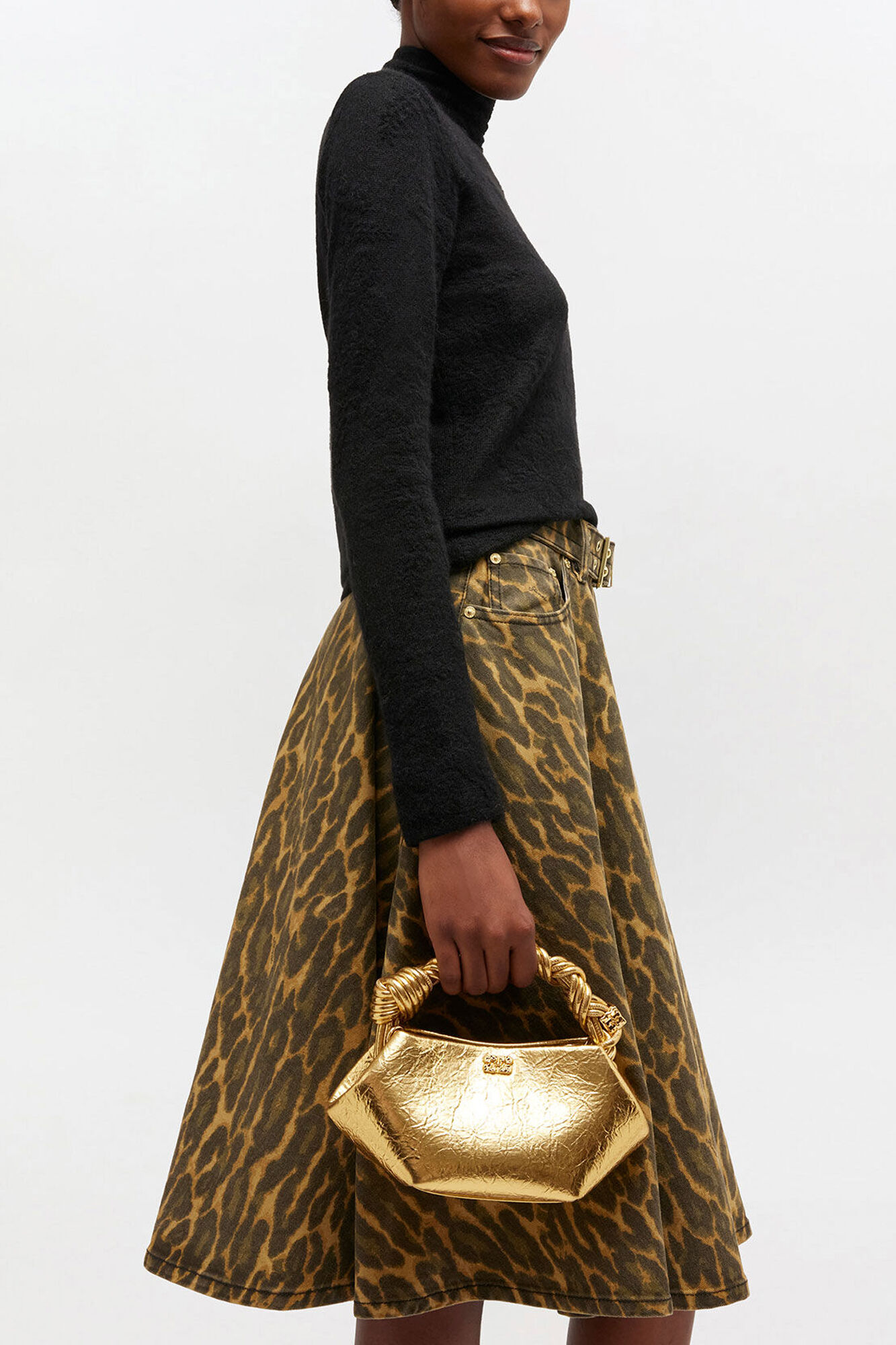 Metallic Mini Bou Bag, Polyurethane, in colour Gold - 1 - GANNI