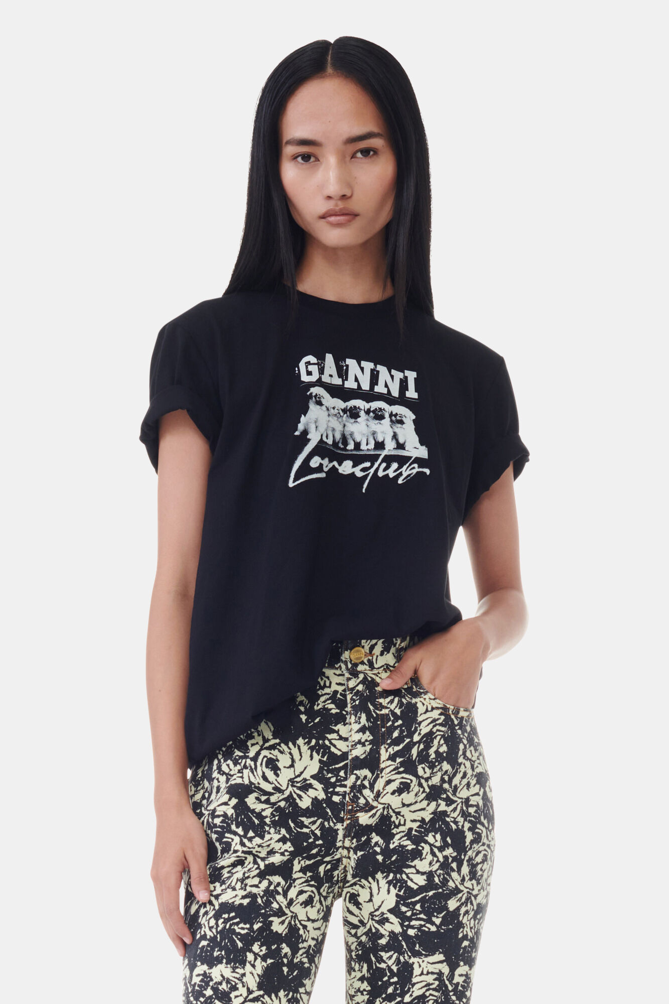 Thin Jersey Puppy Love Relaxed T-shirt, Cotton, in colour Black - 1 - GANNI