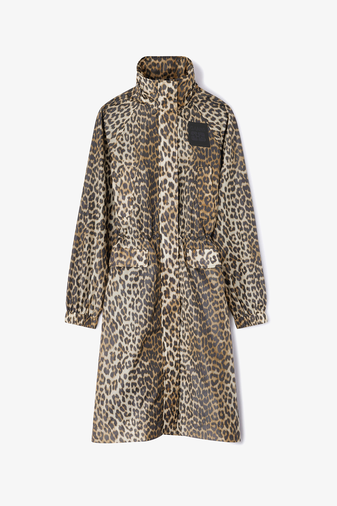 Leopard Nylon Parka Coat, in colour Almond Milk - 1 - GANNI
