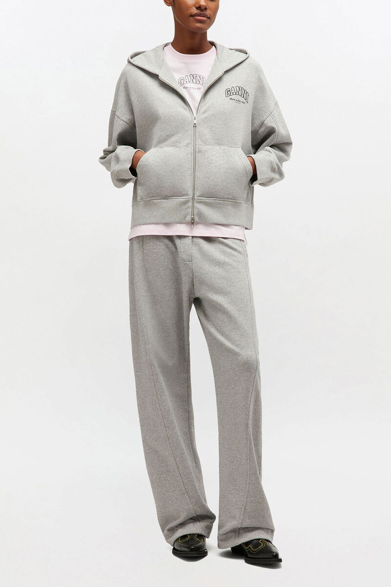 Sweat &agrave; capuche zipp&eacute; essentiel, Organic Cotton, in colour Paloma - 2 - GANNI