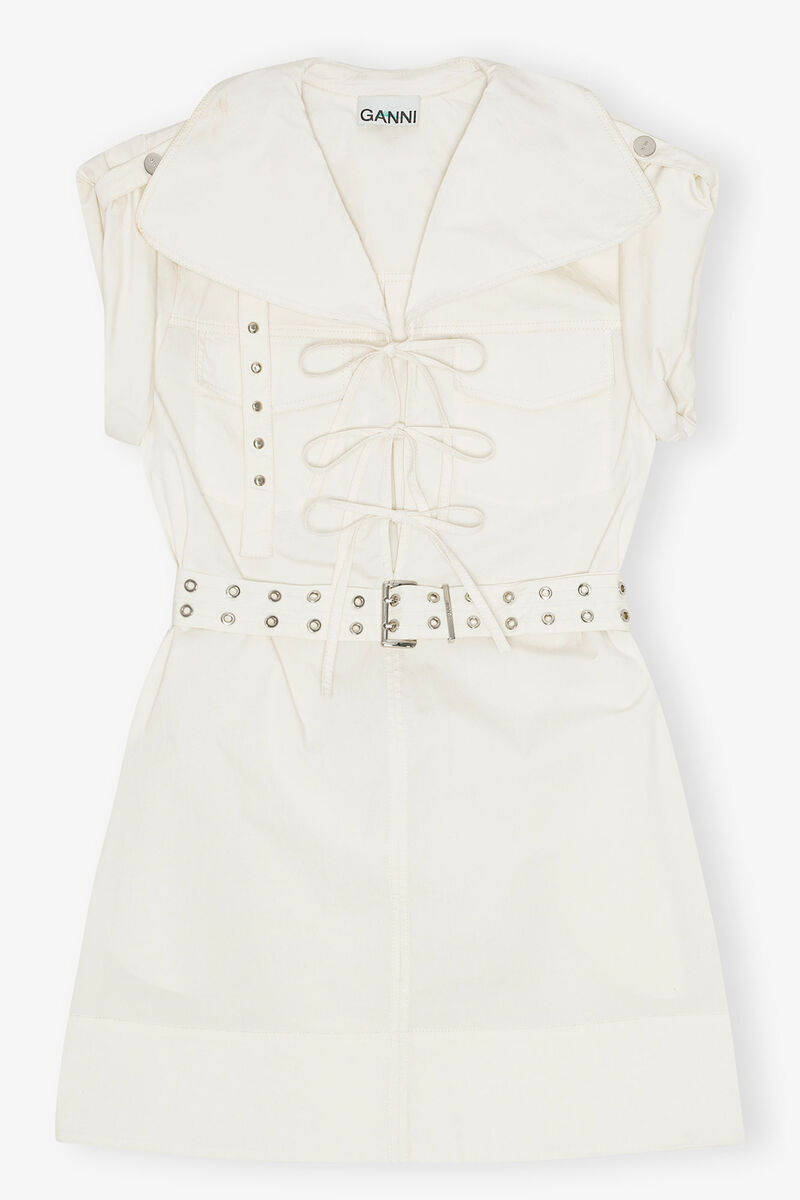 Mini robe en coton extensible blanc cassé, Elastane, in colour Egret - 1 - GANNI