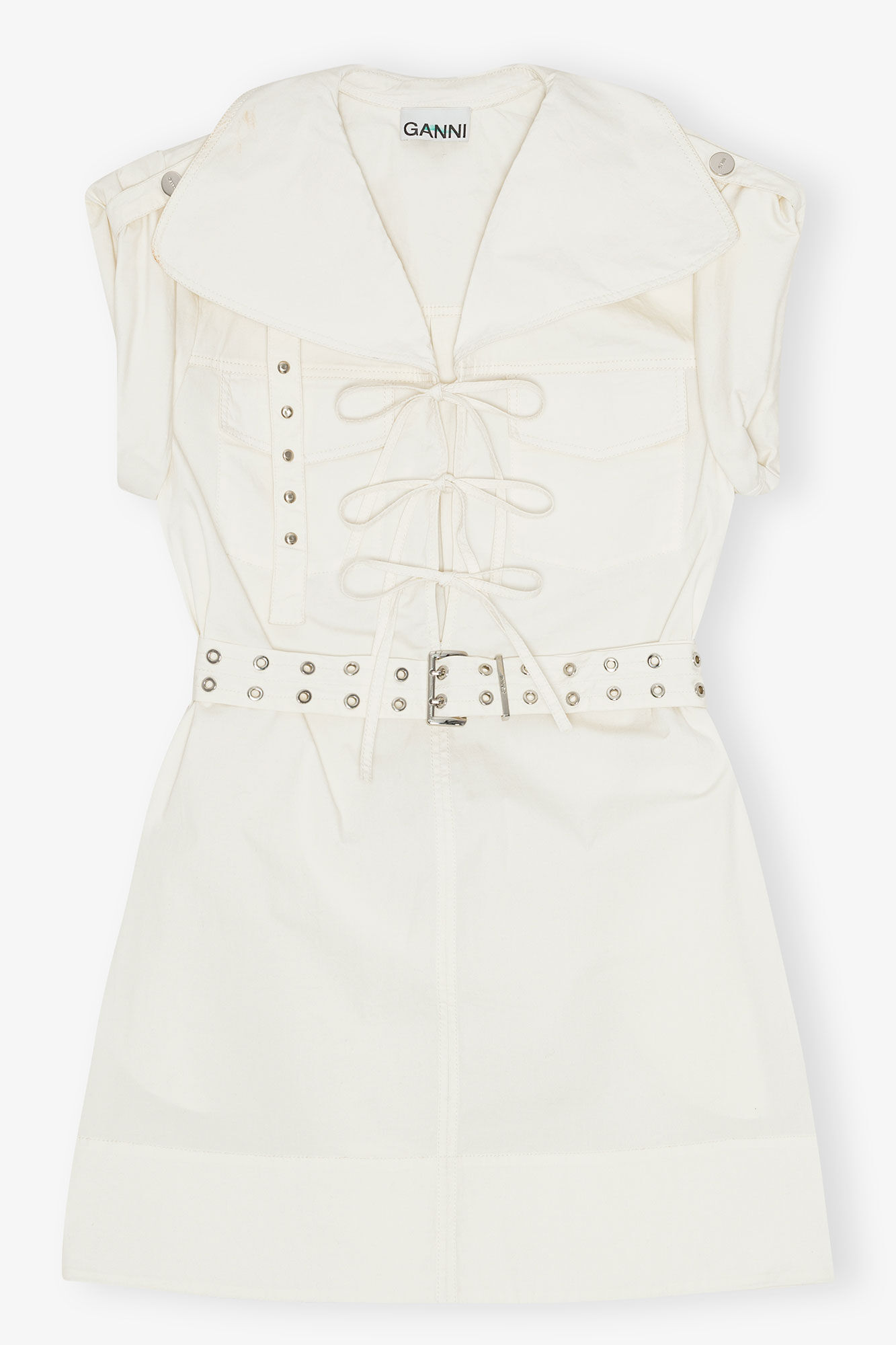 Mini robe en coton extensible blanc cassé, Elastane, in colour Egret - 1 - GANNI