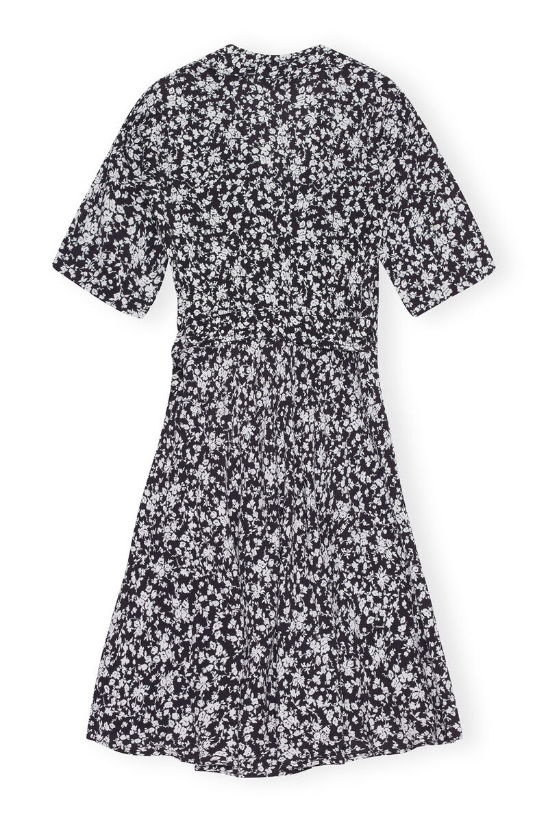 Mönstrad omlottklänning i crepe, LENZING™ ECOVERO™, in colour Black - 2 - GANNI