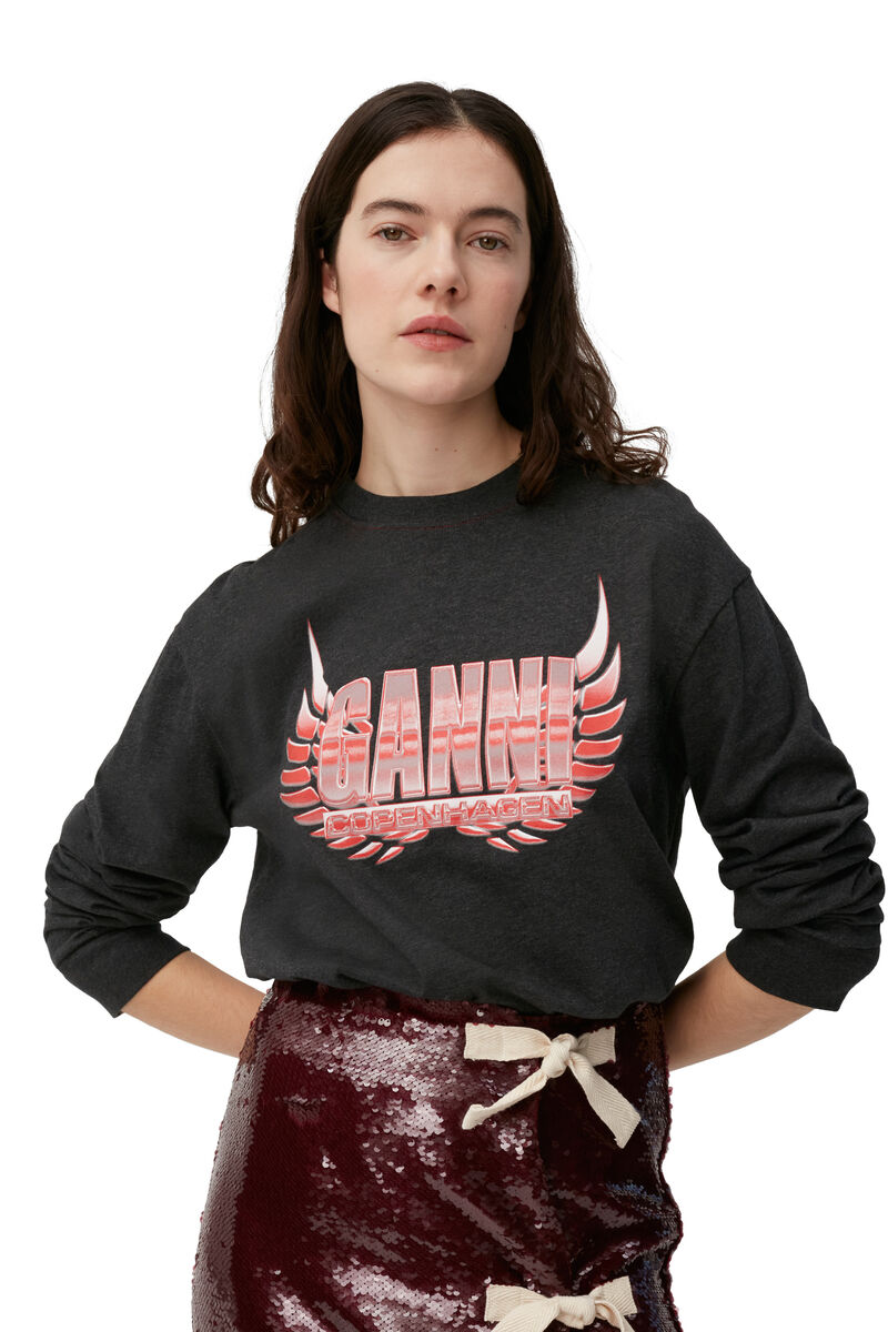 Long Sleeve T-shirt, Cotton, in colour Phantom - 6 - GANNI