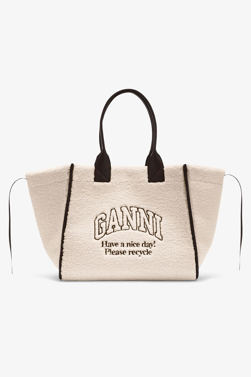 Shearling XXL Tote, in colour Egret - 1 - GANNI