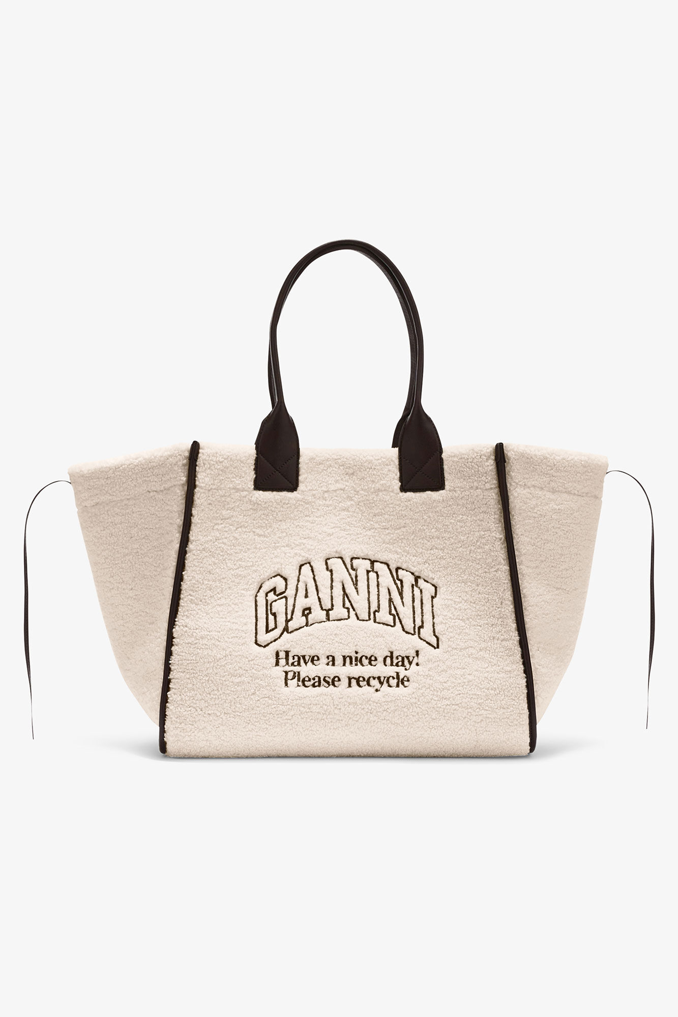 Shearling XXL Tote, in colour Egret - 1 - GANNI