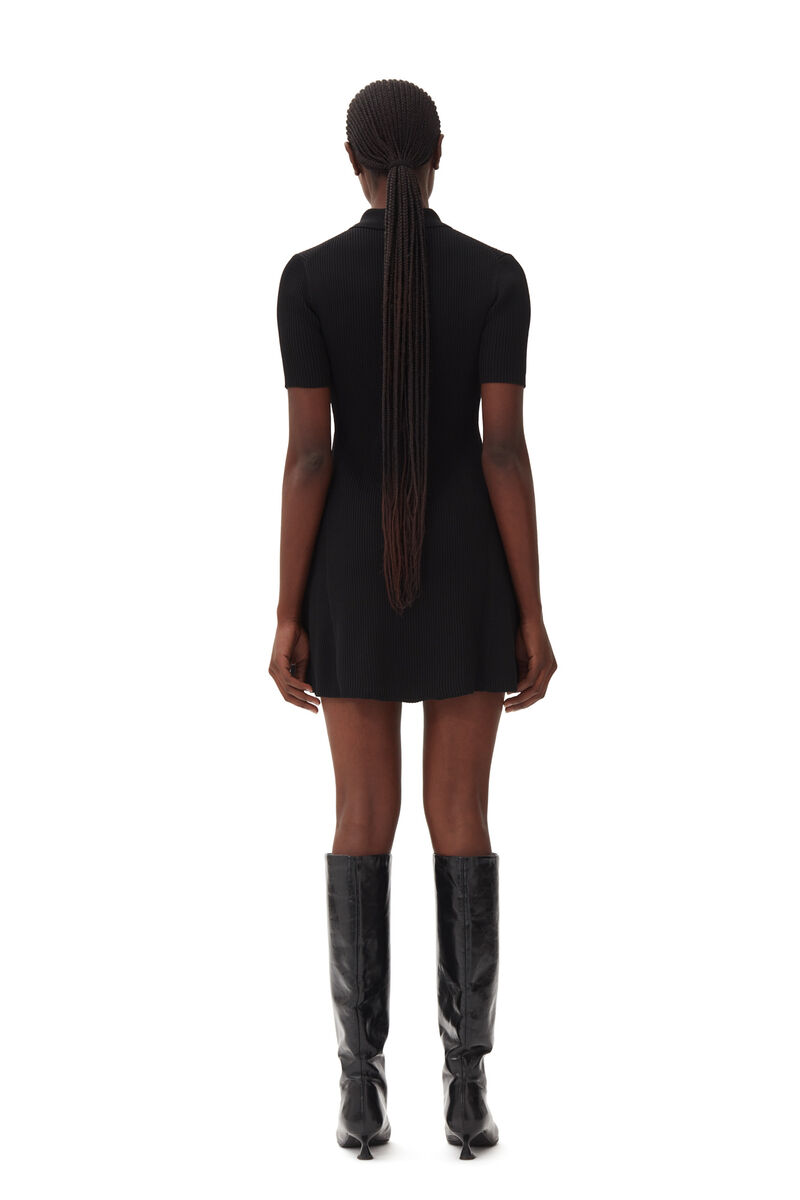 Black Melange Knit Mini-kjole, Elastane, in colour Black - 4 - GANNI