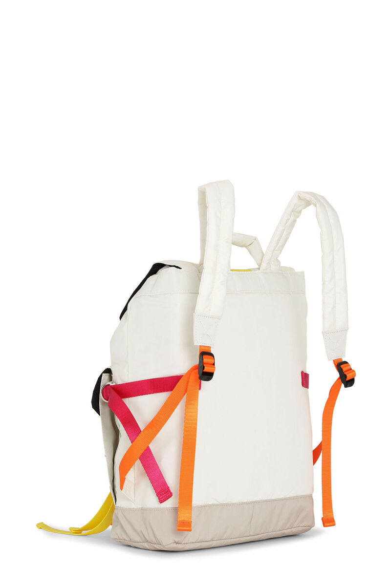 Multicolour Tech Backpack, Recycled Polyester, in colour Egret - 2 - GANNI