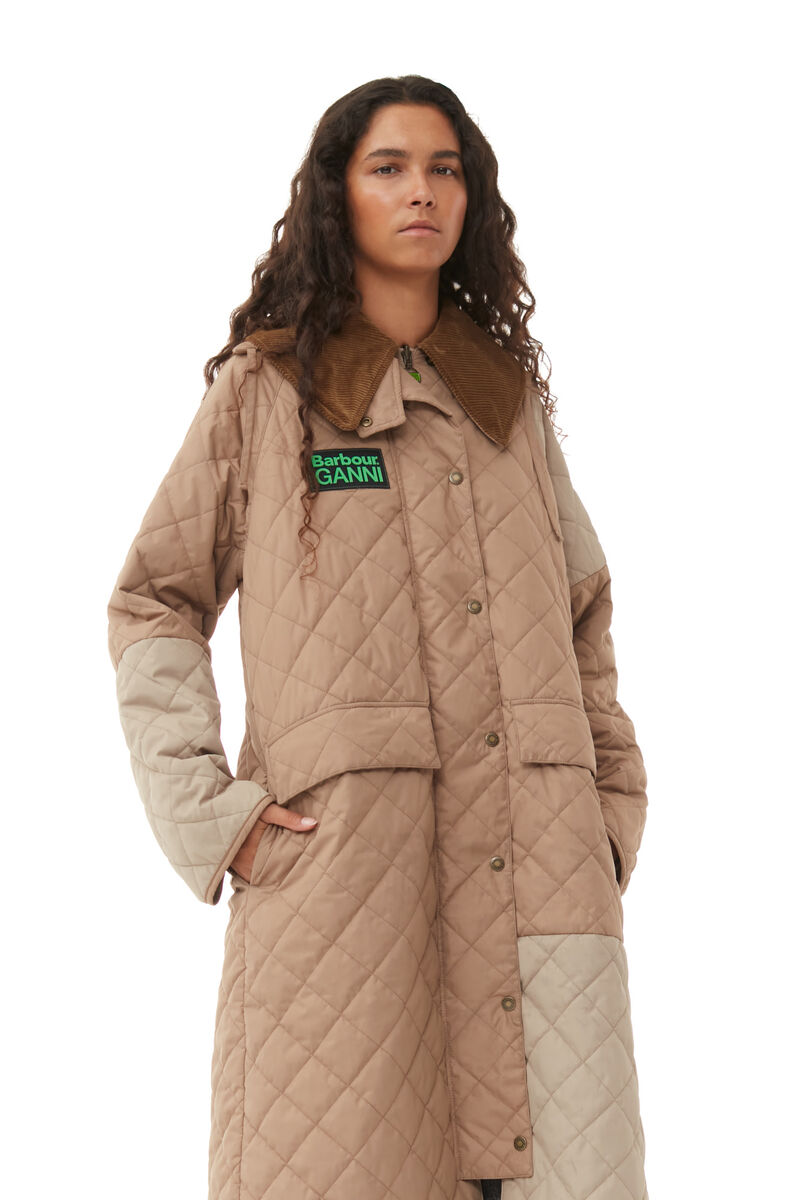 GANNI x Barbour Burghley Quilted Jacket, Recycled Polyester, in colour Timber Wolf - 2 - GANNI