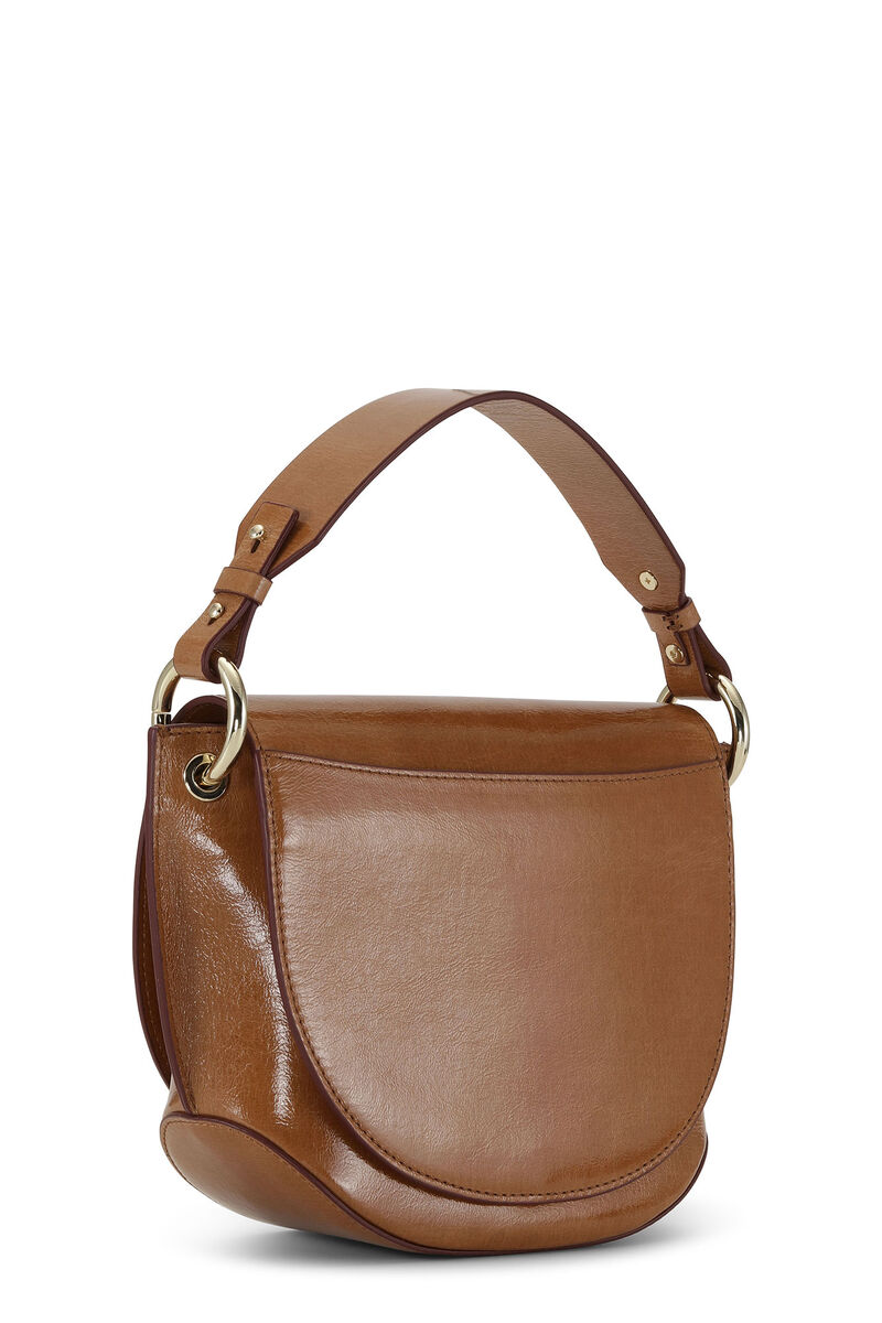 Brown Banner Saddle Bag, Polyester, in colour Caramel Café - 2 - GANNI