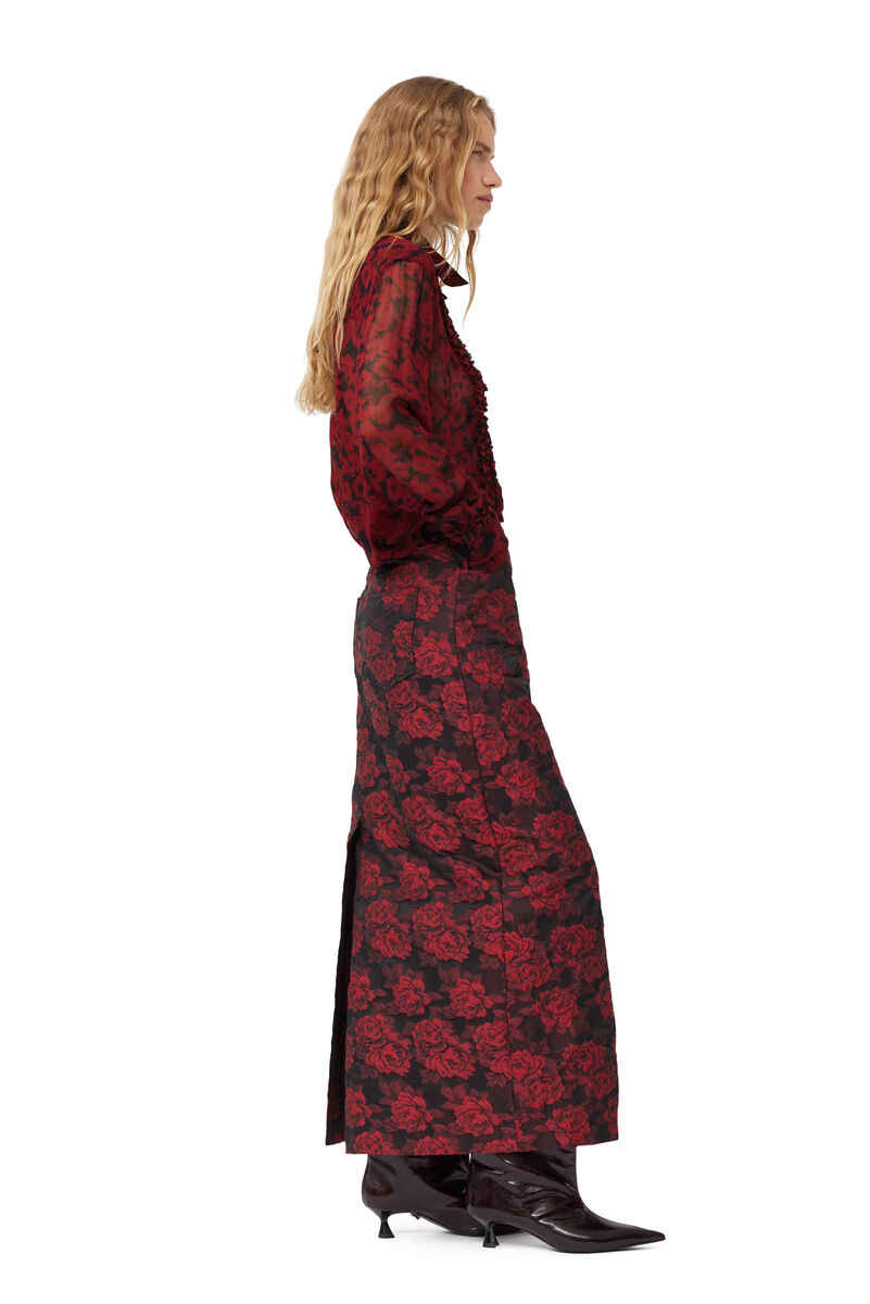 Red Botanical Jacquard Long kjol, Polyamide, in colour High Risk Red - 3 - GANNI