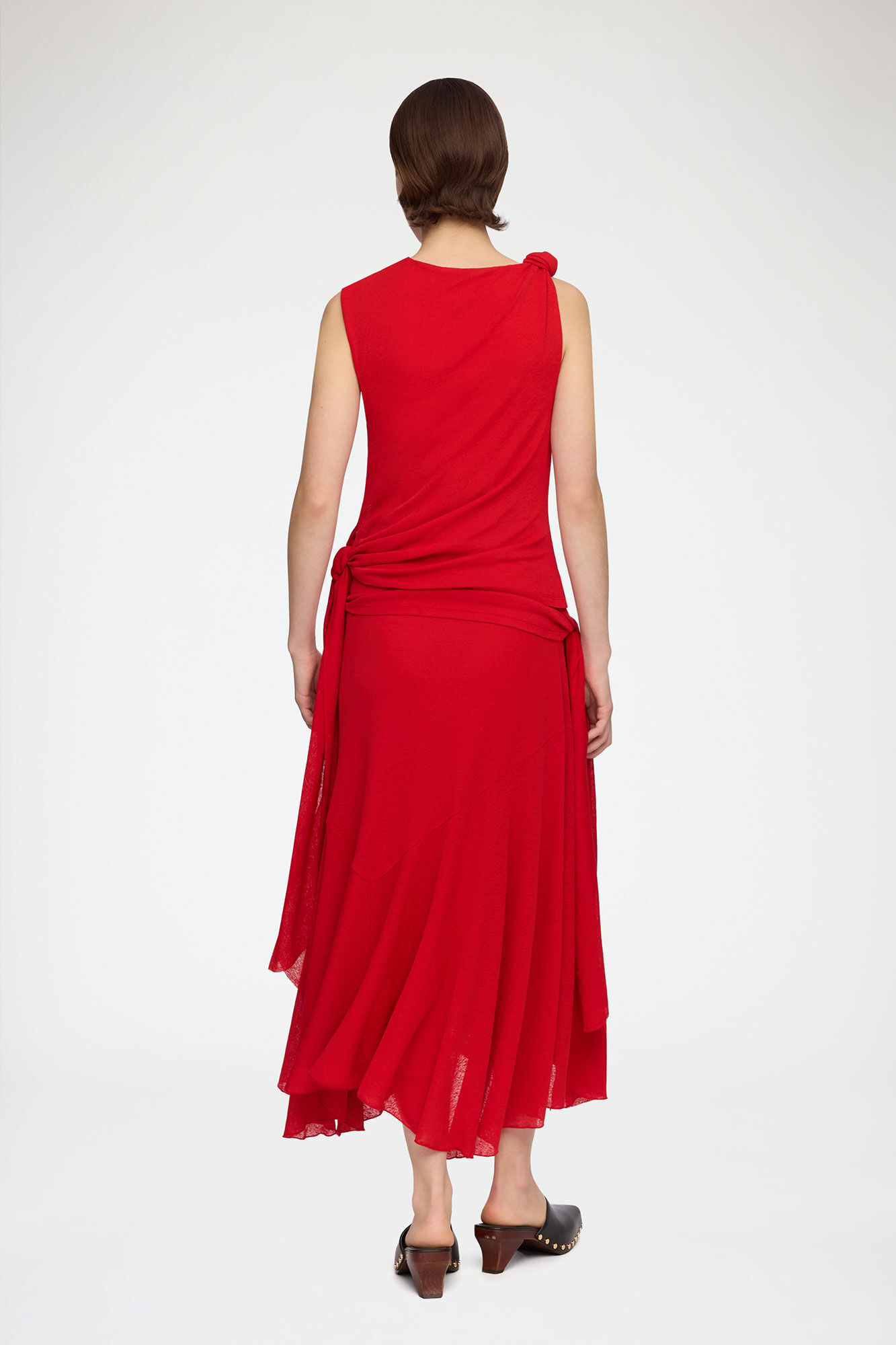 Long Dress in Marl Mesh, Recycled Polyester, in colour Goji Berry - 2 - GANNI