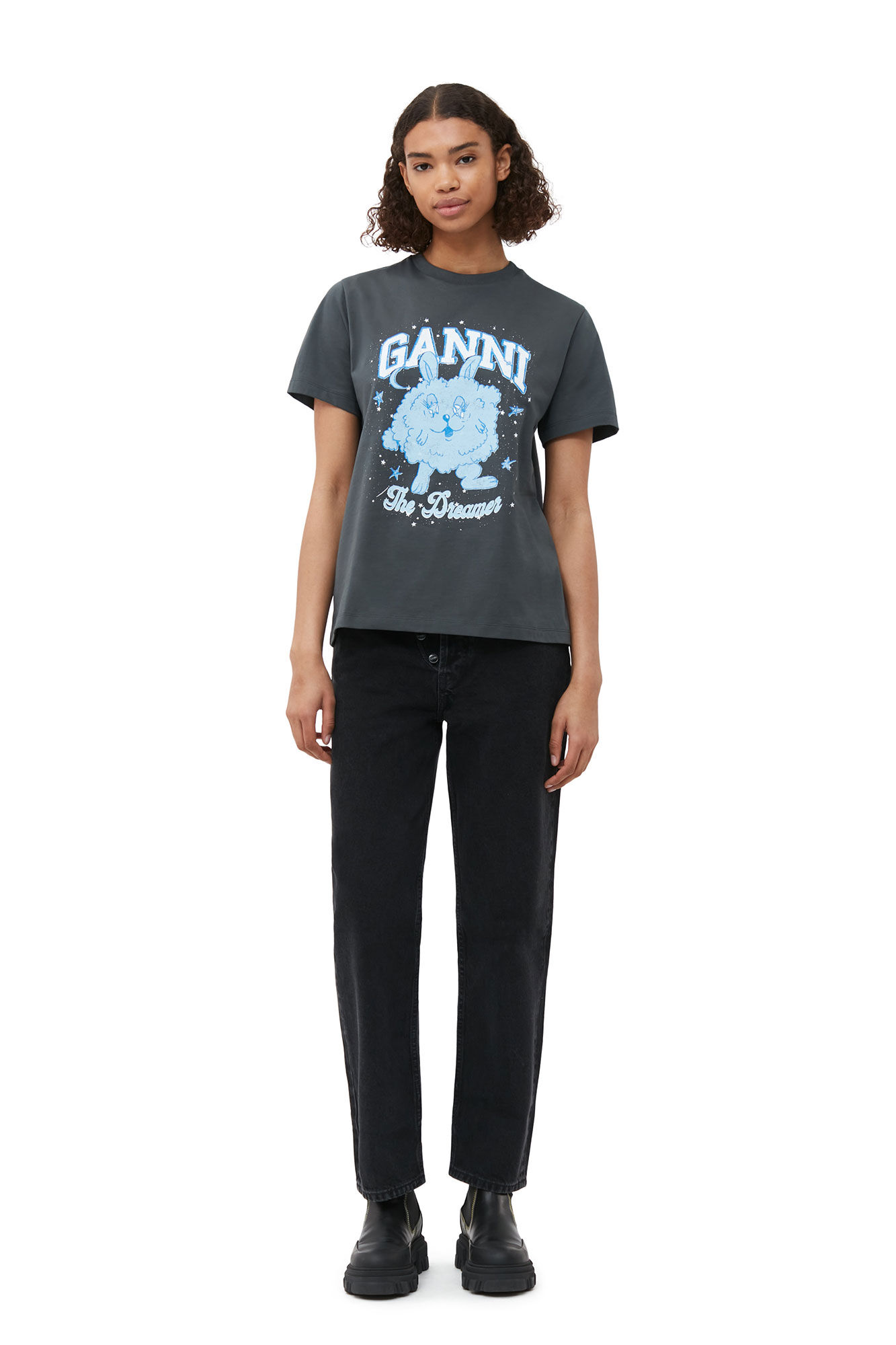 Relaxed Dream Bunny T-shirt, Cotton, in colour Volcanic Ash - 2 - GANNI