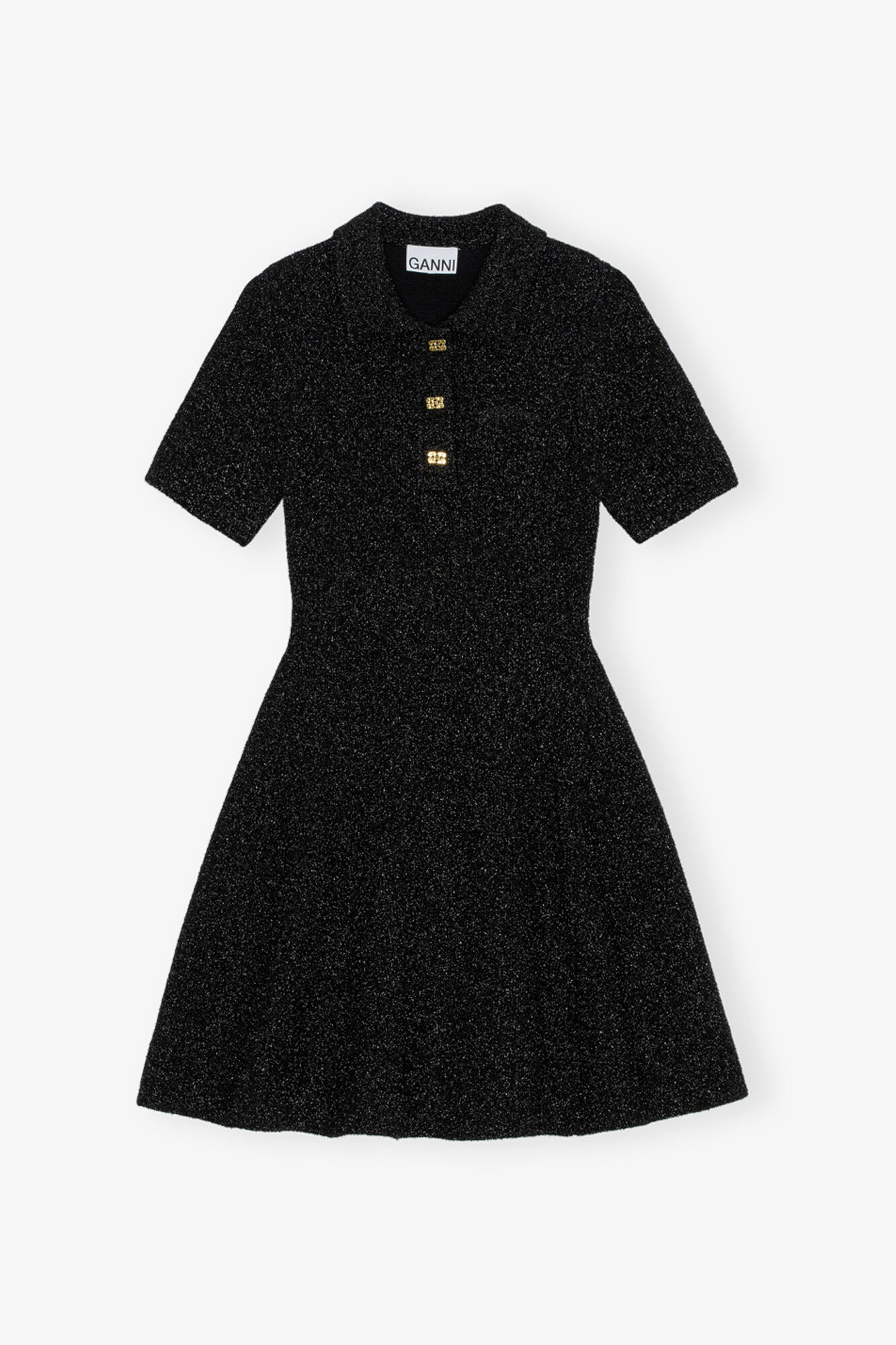 Black Sparkle Mini Dress, Metallic fiber, in colour Black - 1 - GANNI