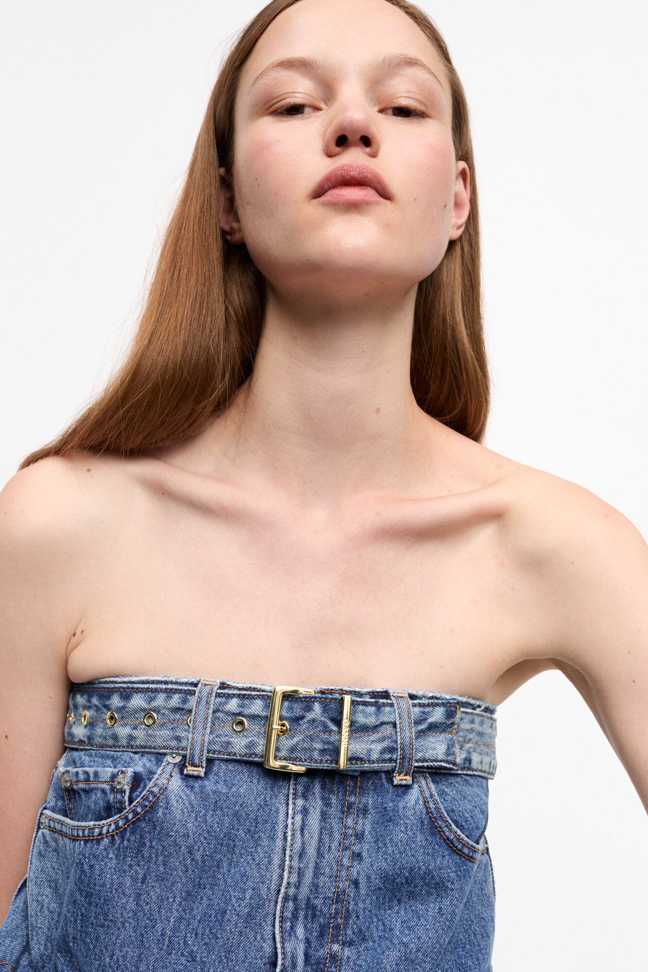 Reworked Denim Top, Cotton, in colour Denim - 4 - GANNI
