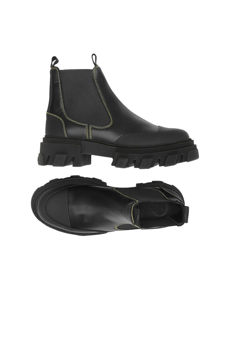 Yellow Stitching Chelsea Boots, Calf Leather, in colour Black - 2 - GANNI