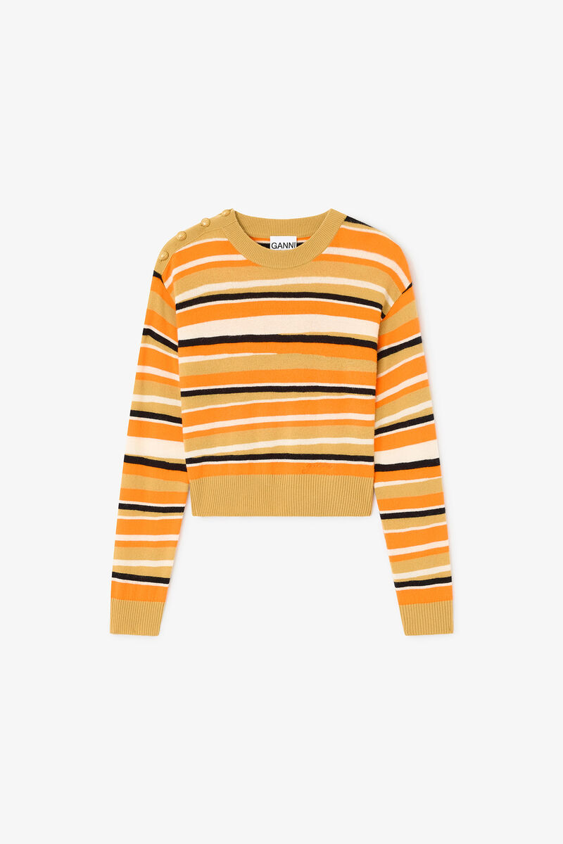 Striped Cashmere Jumper, Cashmere, in colour Orange Tiger - 1 - GANNI