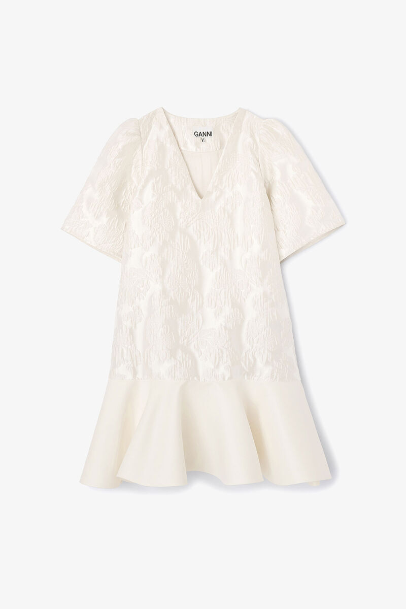 Satin Cloque Mini Dress, Recycled Polyester, in colour Egret - 1 - GANNI