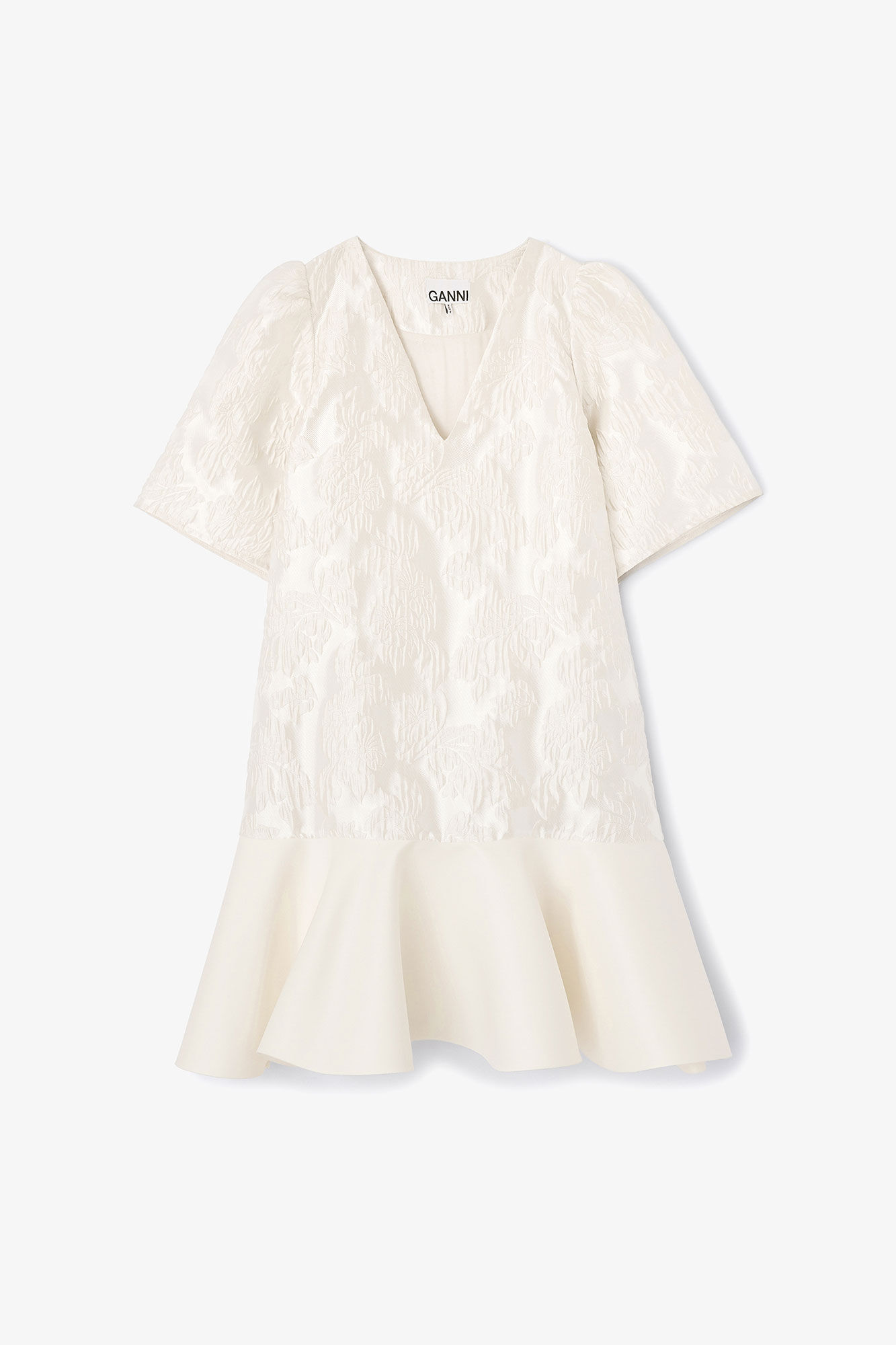 Satin Cloque Mini Dress, Recycled Polyester, in colour Egret - 1 - GANNI