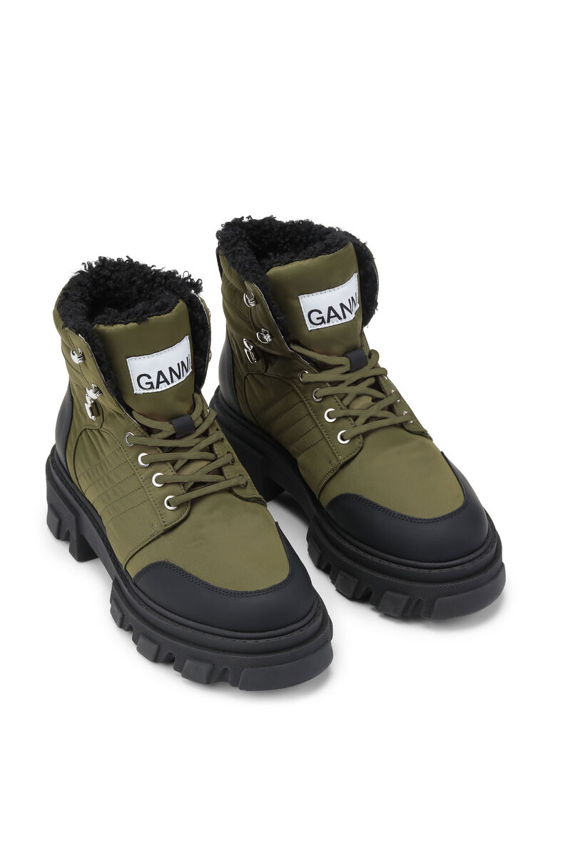 Lace-up Hiking Boots, Leather, in colour Kalamata - 2 - GANNI