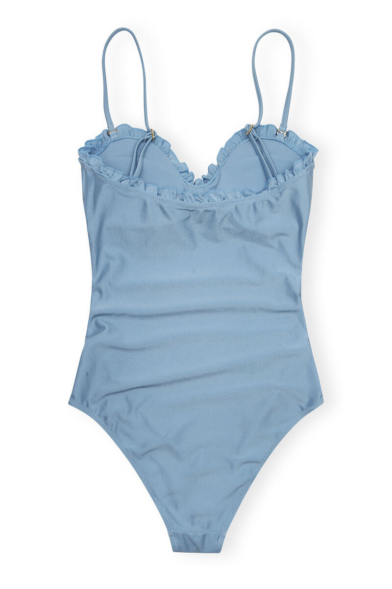 Blue Gathered Swimsuit, Nylon, in colour Glacier Lake - 2 - GANNI