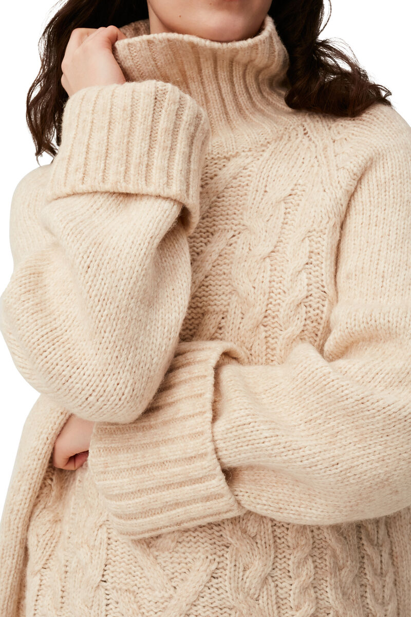 Oversized Cable Pullover, Acryl, in colour Egret - 5 - GANNI