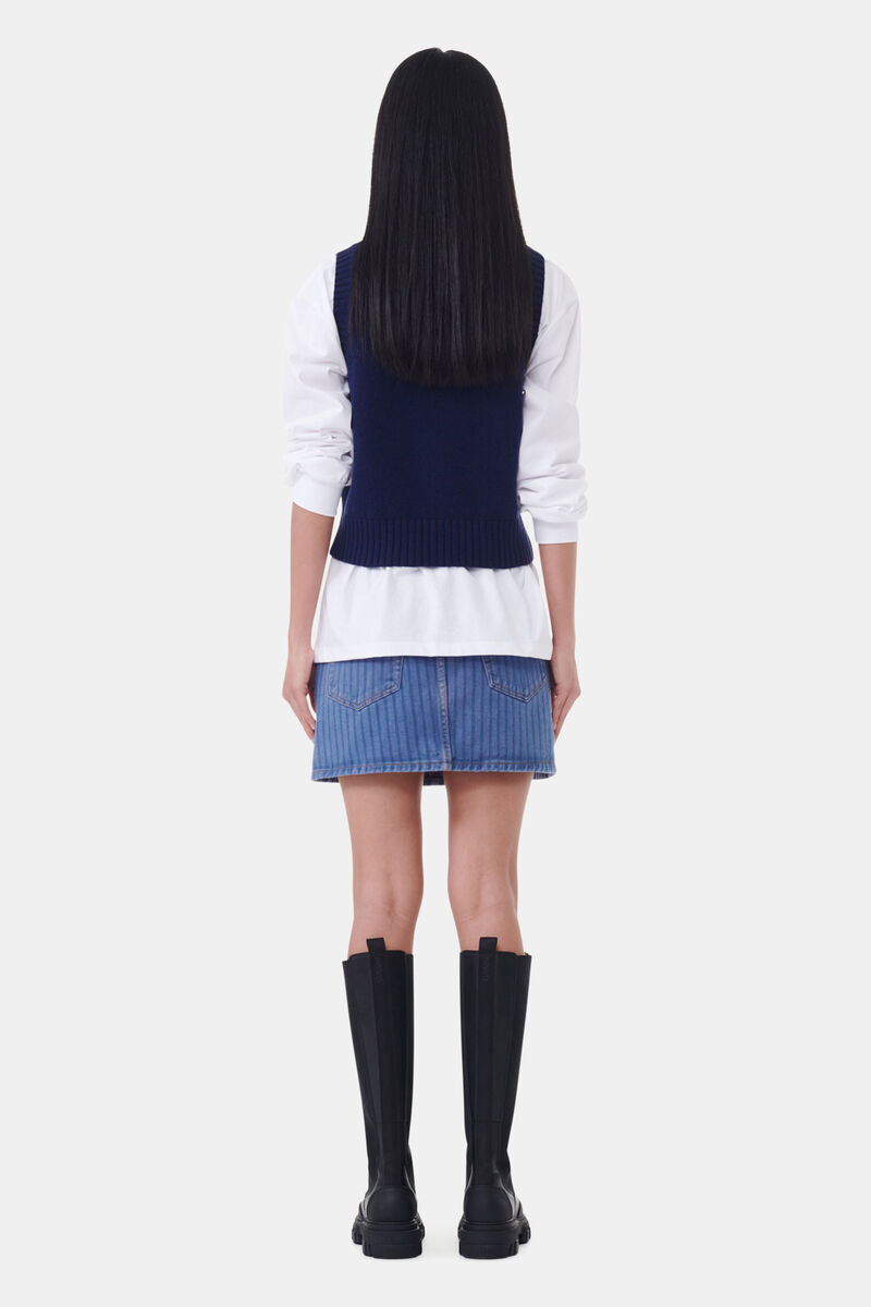 Navy Graphic Soft Wool Mix Vest, Alpaca, in colour Sky Captain - 4 - GANNI