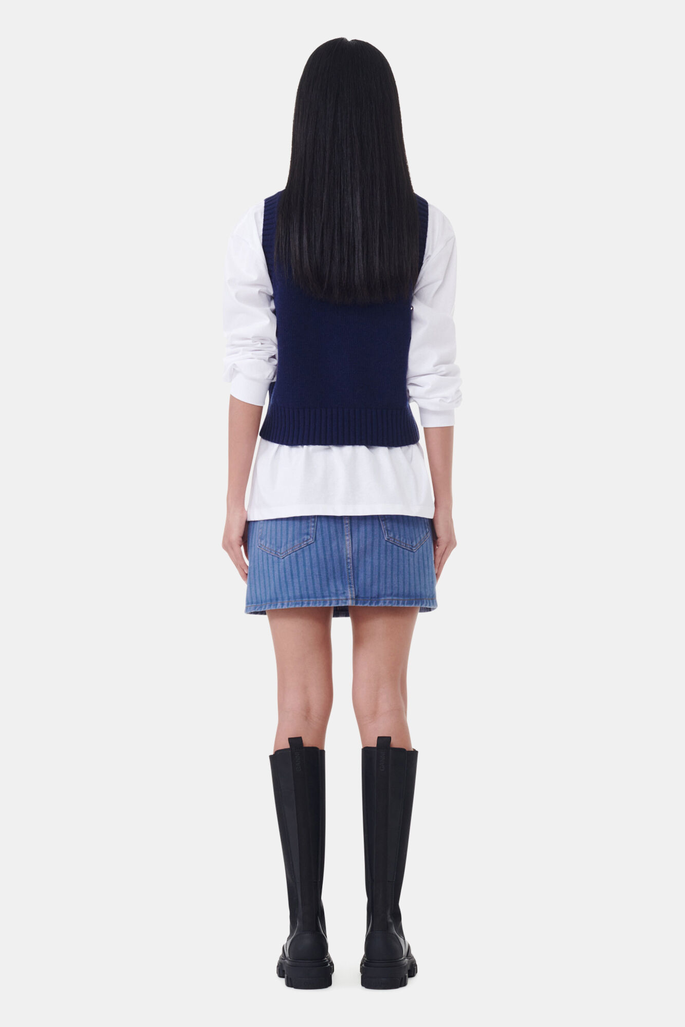 Navy Graphic Soft Wool Mix Vest, Alpaca, in colour Sky Captain - 4 - GANNI